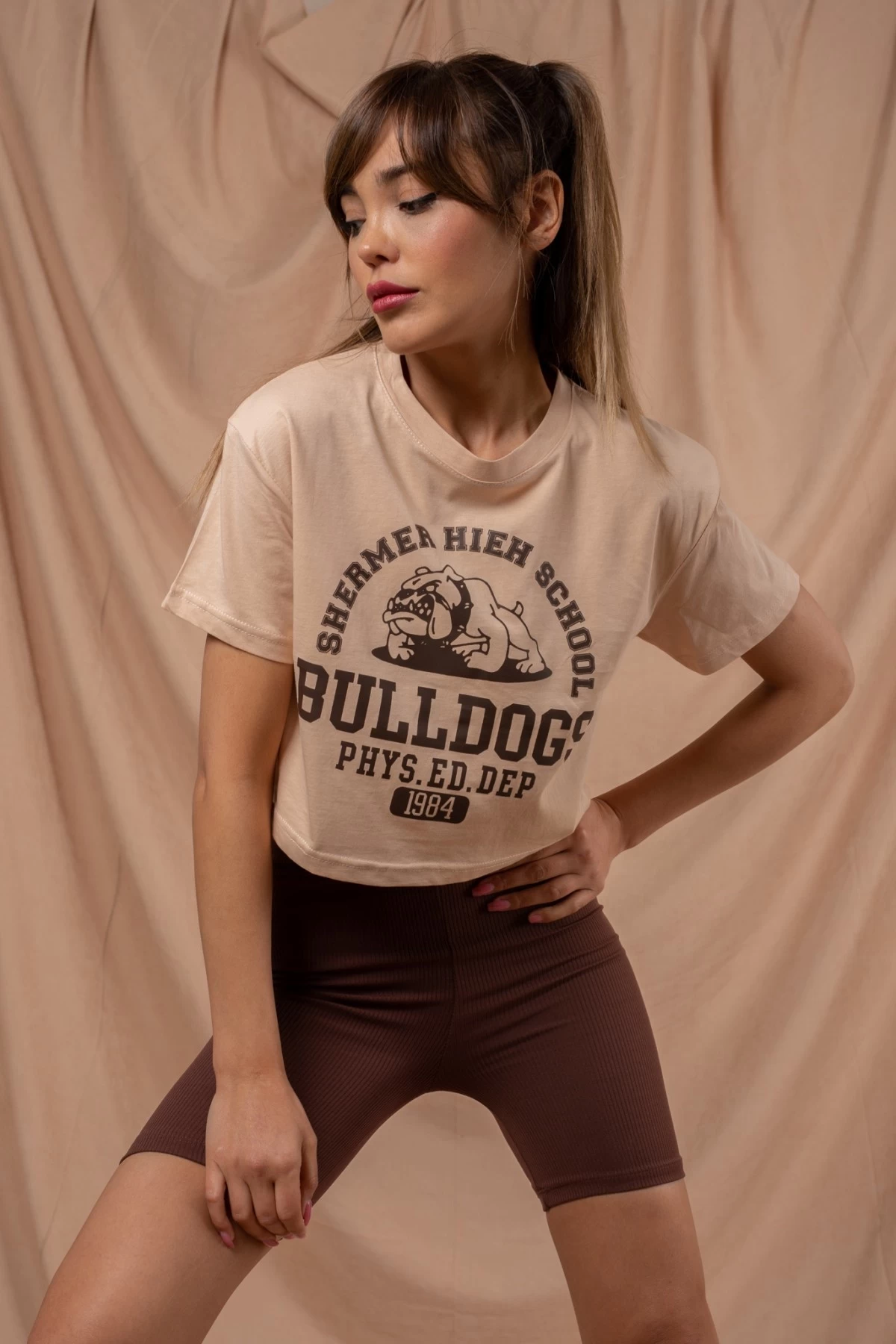 Bej Bulldogs Crop Tshirt