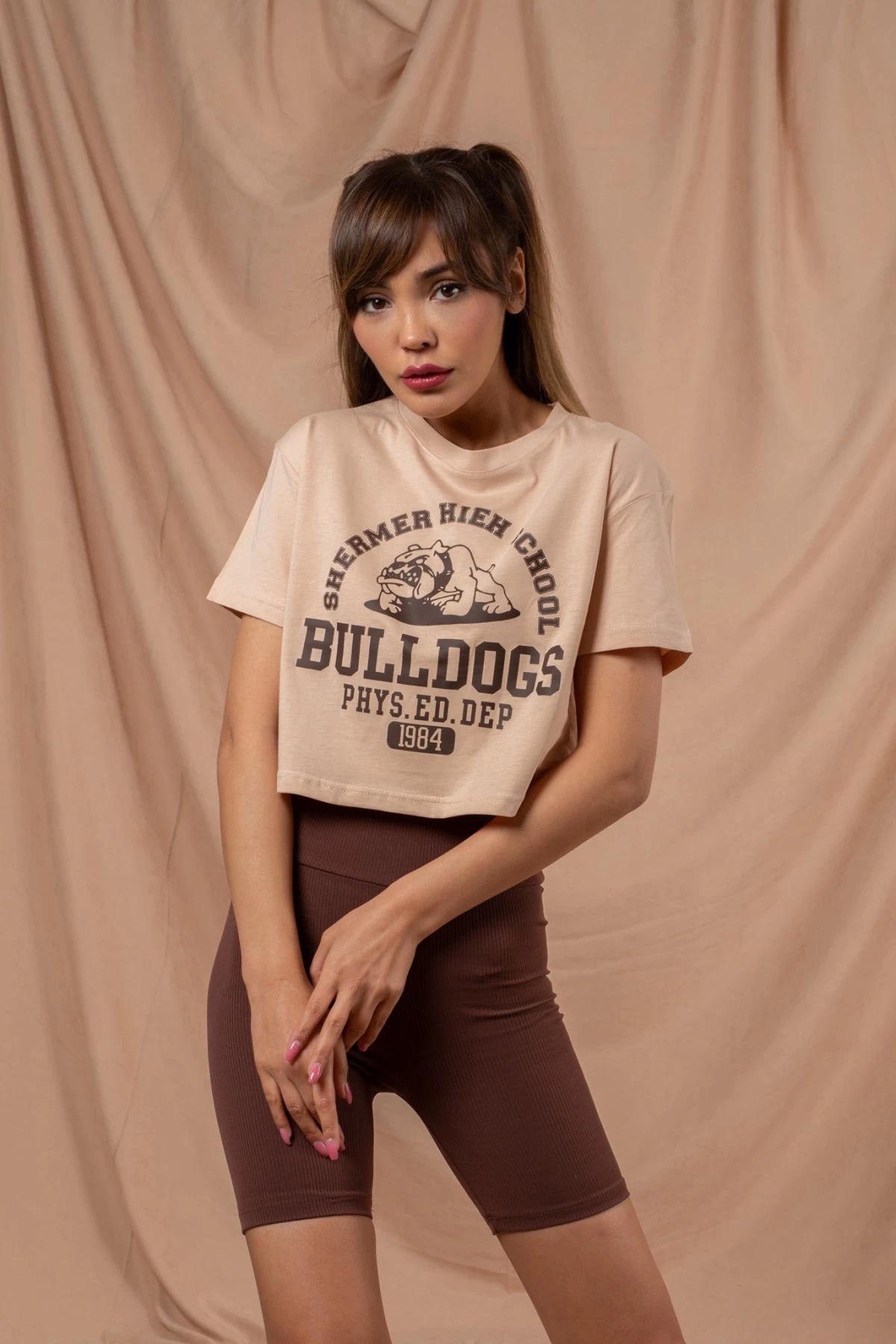 Bej Bulldogs Crop Tshirt