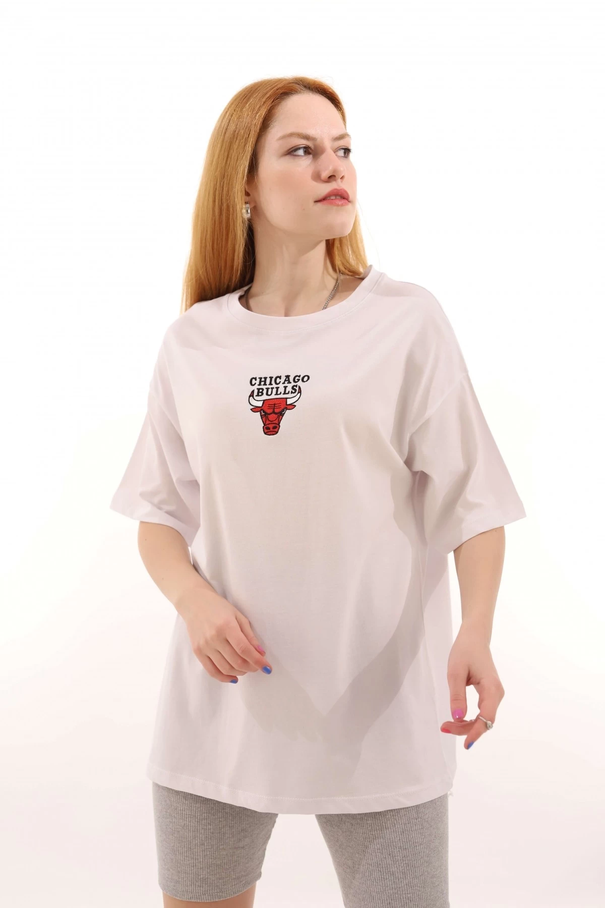 Beyaz Chicago Bulls Nakışlı Unisex Tshirt