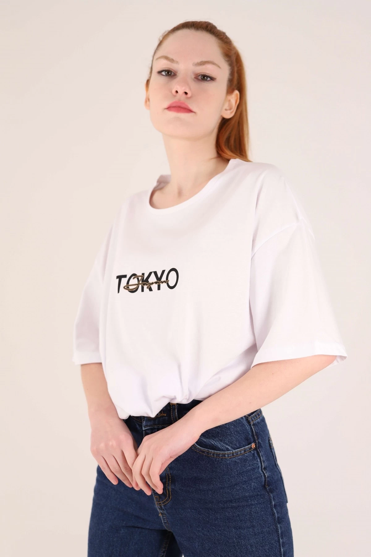 Beyaz Tokyo Street UnisexTshirtOversize Tshirt