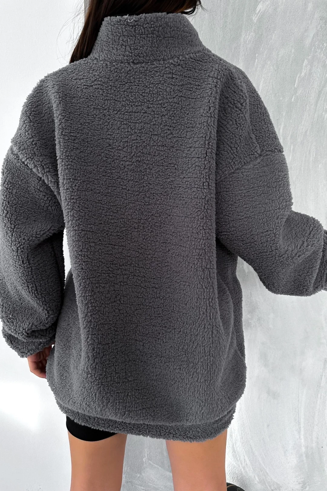 Closed Nakışlı Unisex Polar Ceket Füme