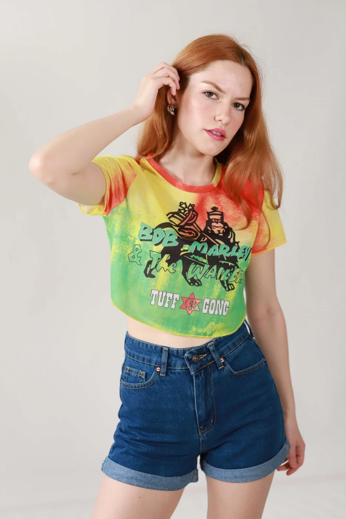 Çok Renkli Bob Marley Crop Tshirt