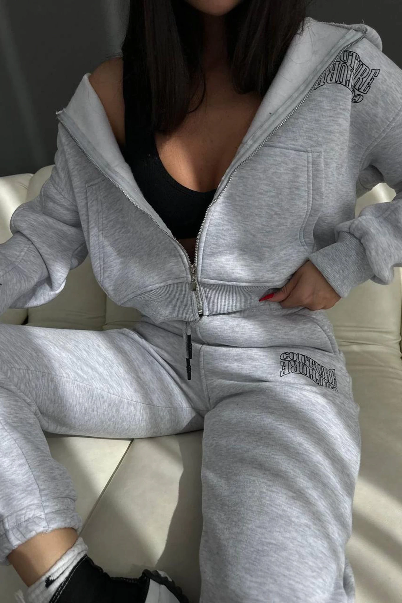 Couture Hırkalı Üç İplik Eşofman Takımı Gri