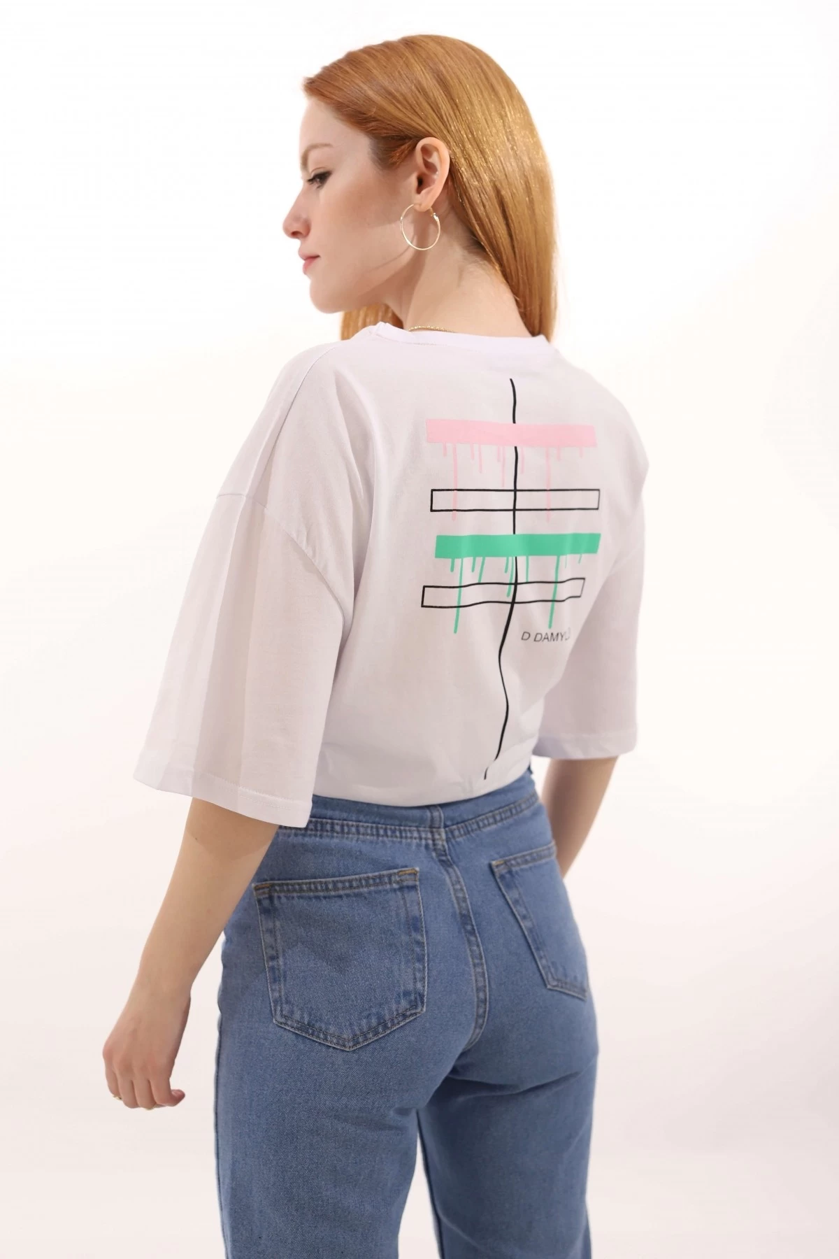 Damyllen Sırt Baskı Beyaz Unisex Oversize Tshirt