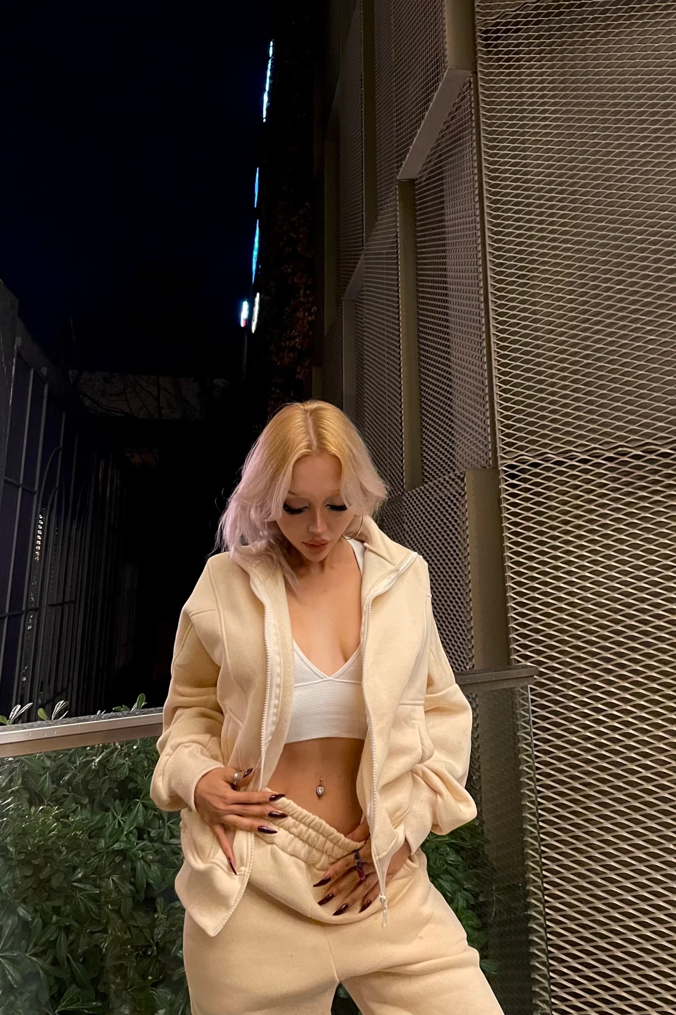 Fermuarlı Basic Unisex Eşofman Takımı Krem