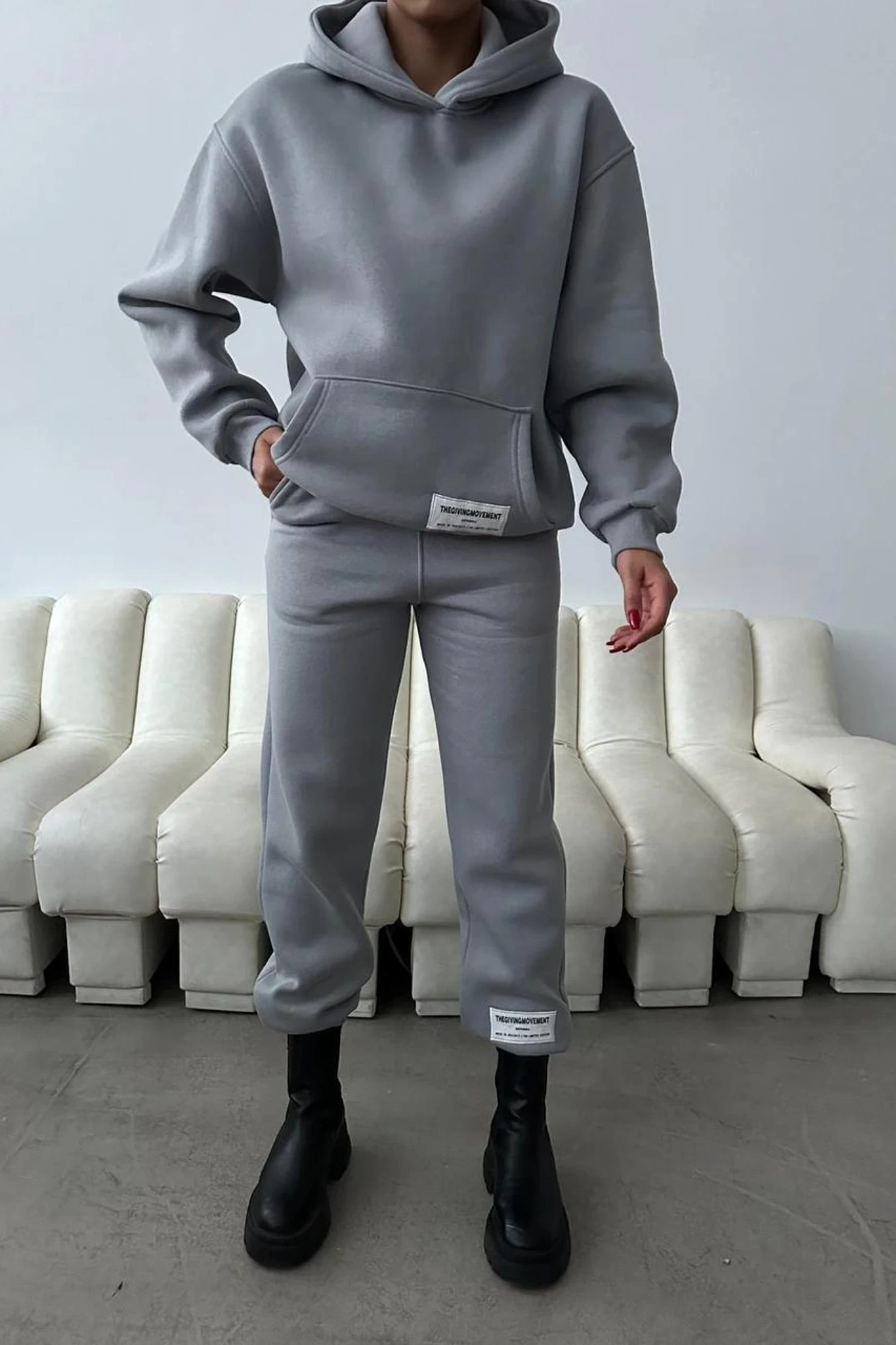 Giving Movement Armalı Üç İplik Unisex Eşofman Takımı Gri