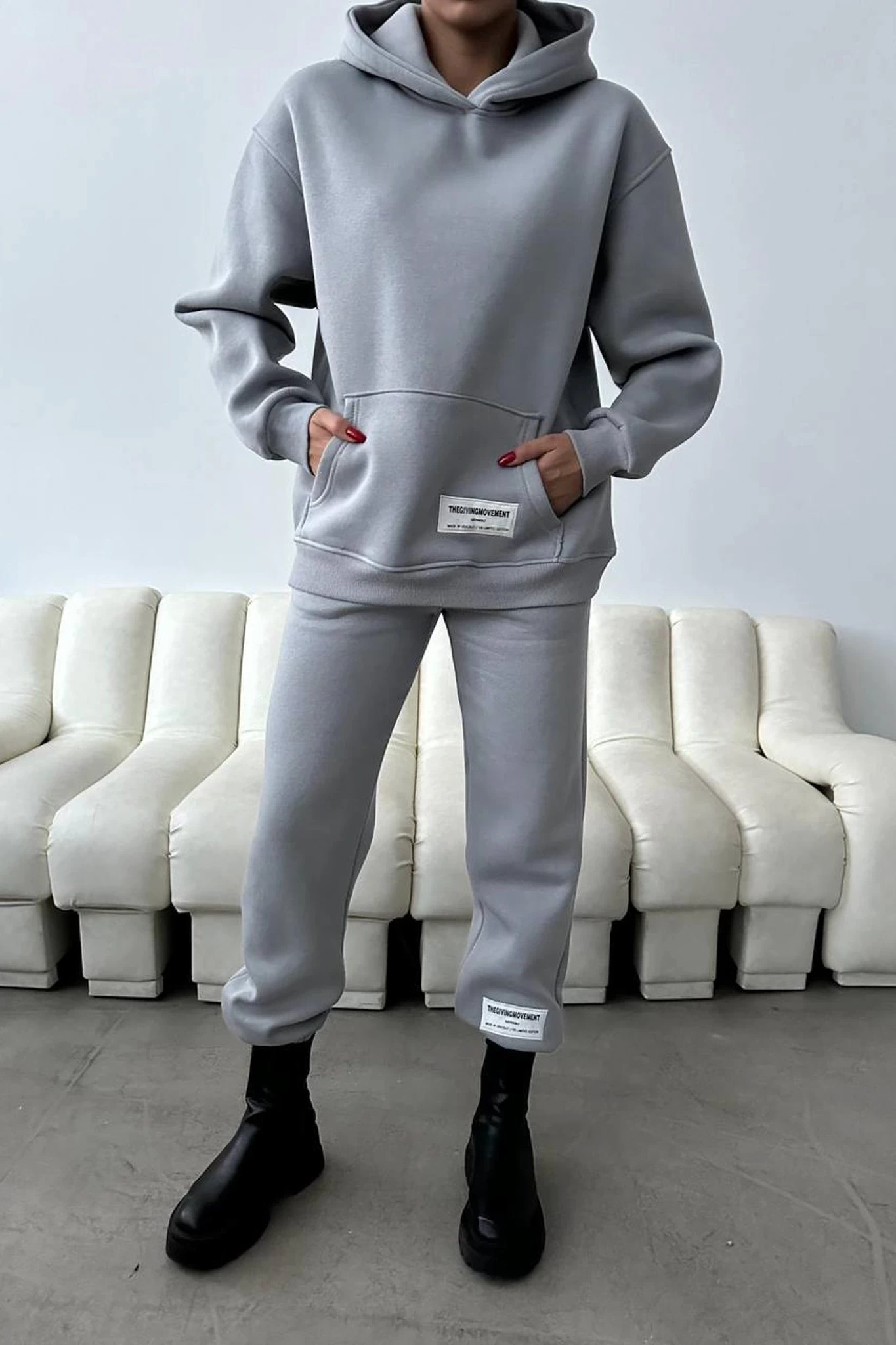 Giving Movement Armalı Üç İplik Unisex Eşofman Takımı Gri