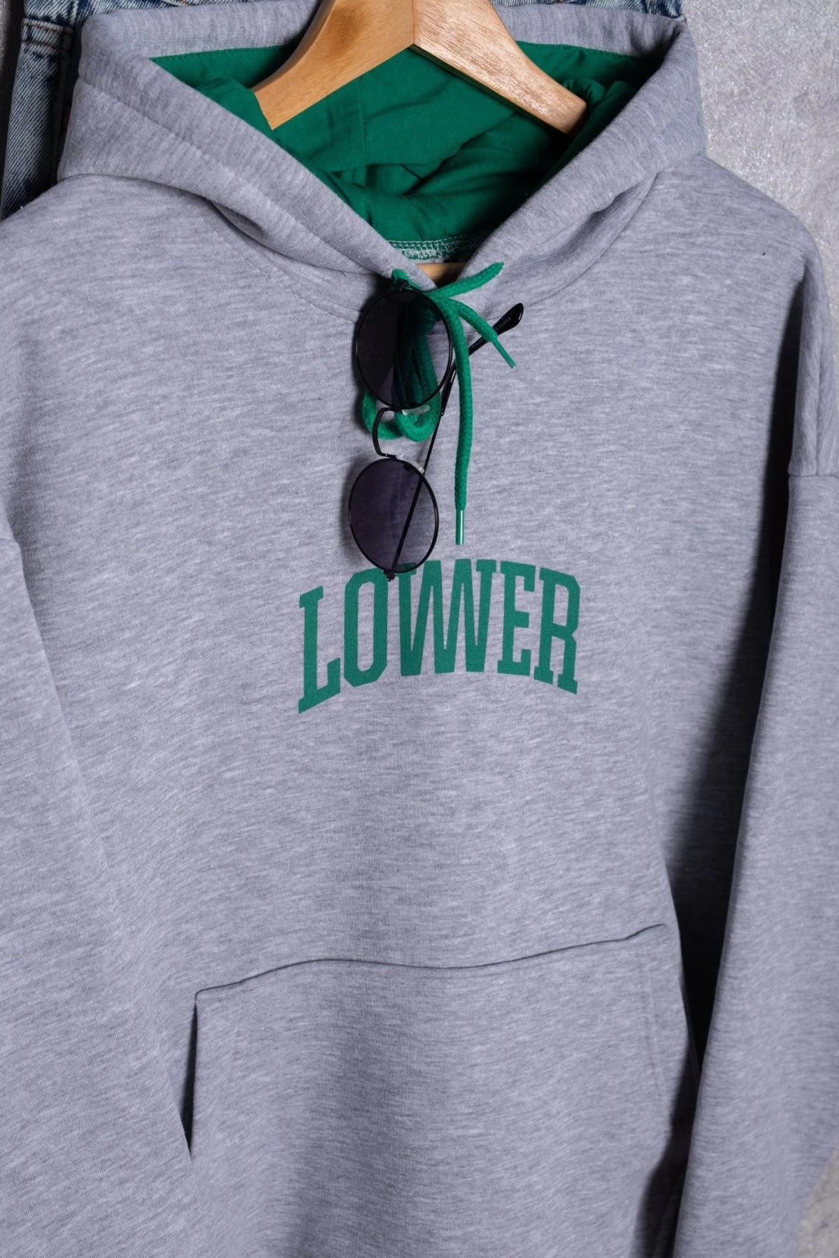 Gri Lower Kapşonlu Unisex Sweatshirt