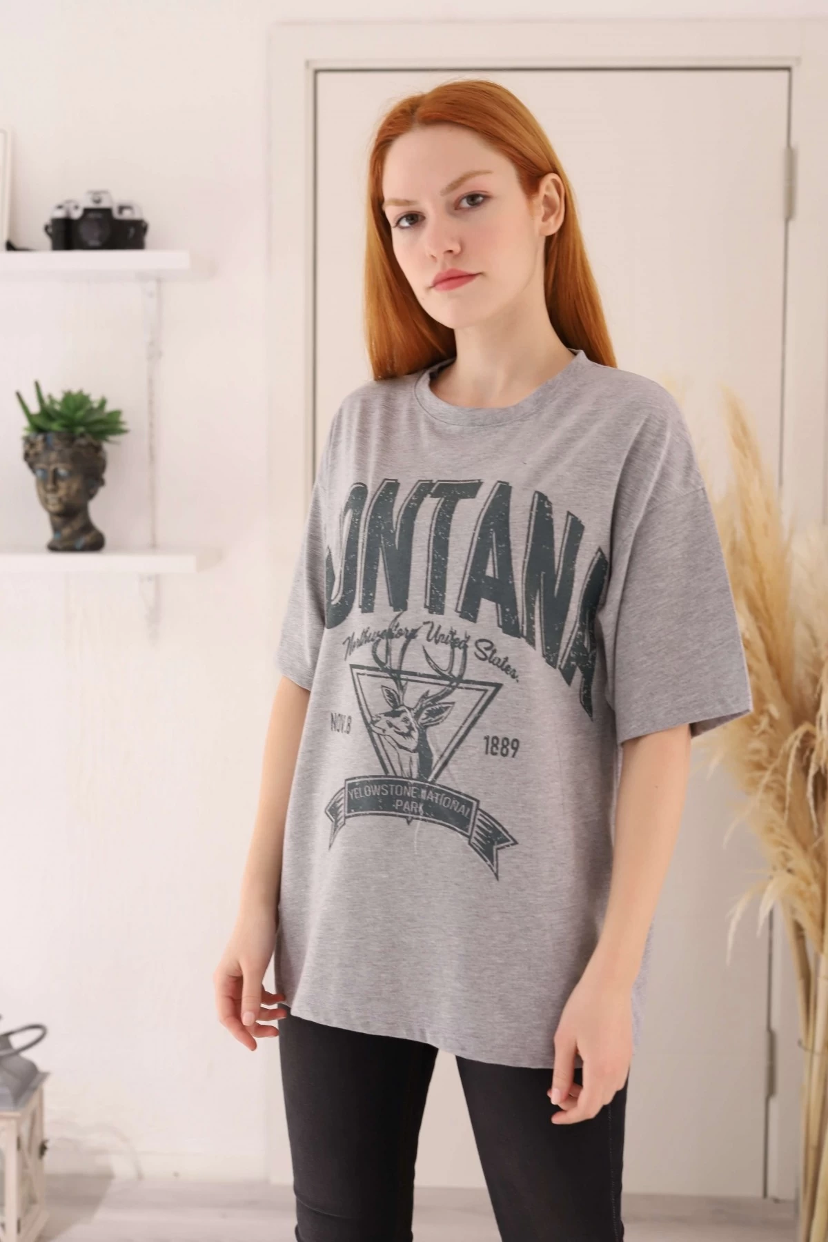 Gri Montana Baskılı Unisex Tshirt