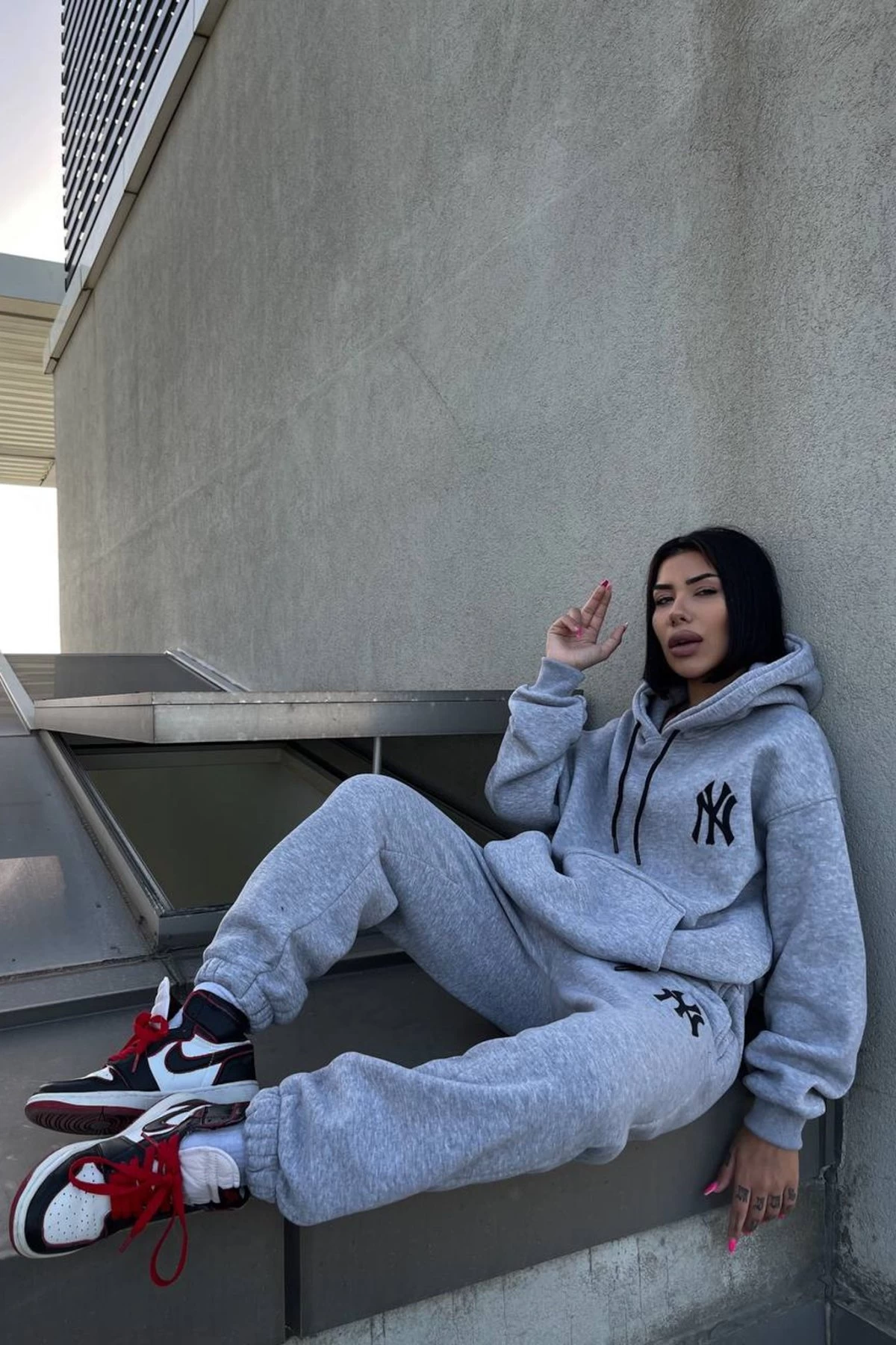 Gri NY Üç İplik Unisex Eşofman Takımı