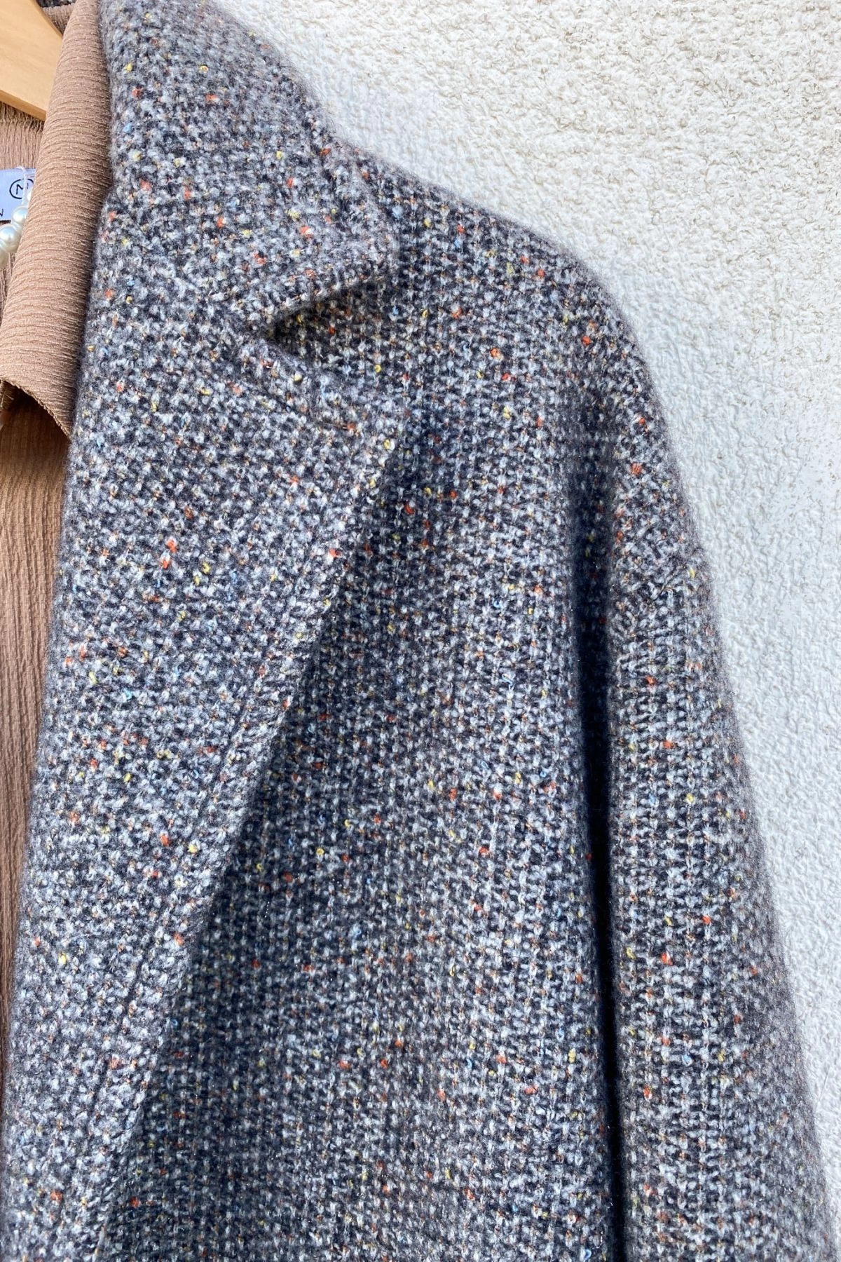 Gri Tek Düğme Oversize Kaşe Kaban