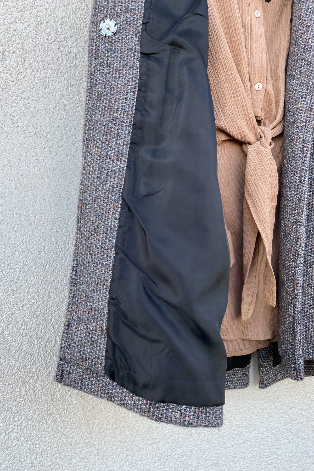 Gri Tek Düğme Oversize Kaşe Kaban