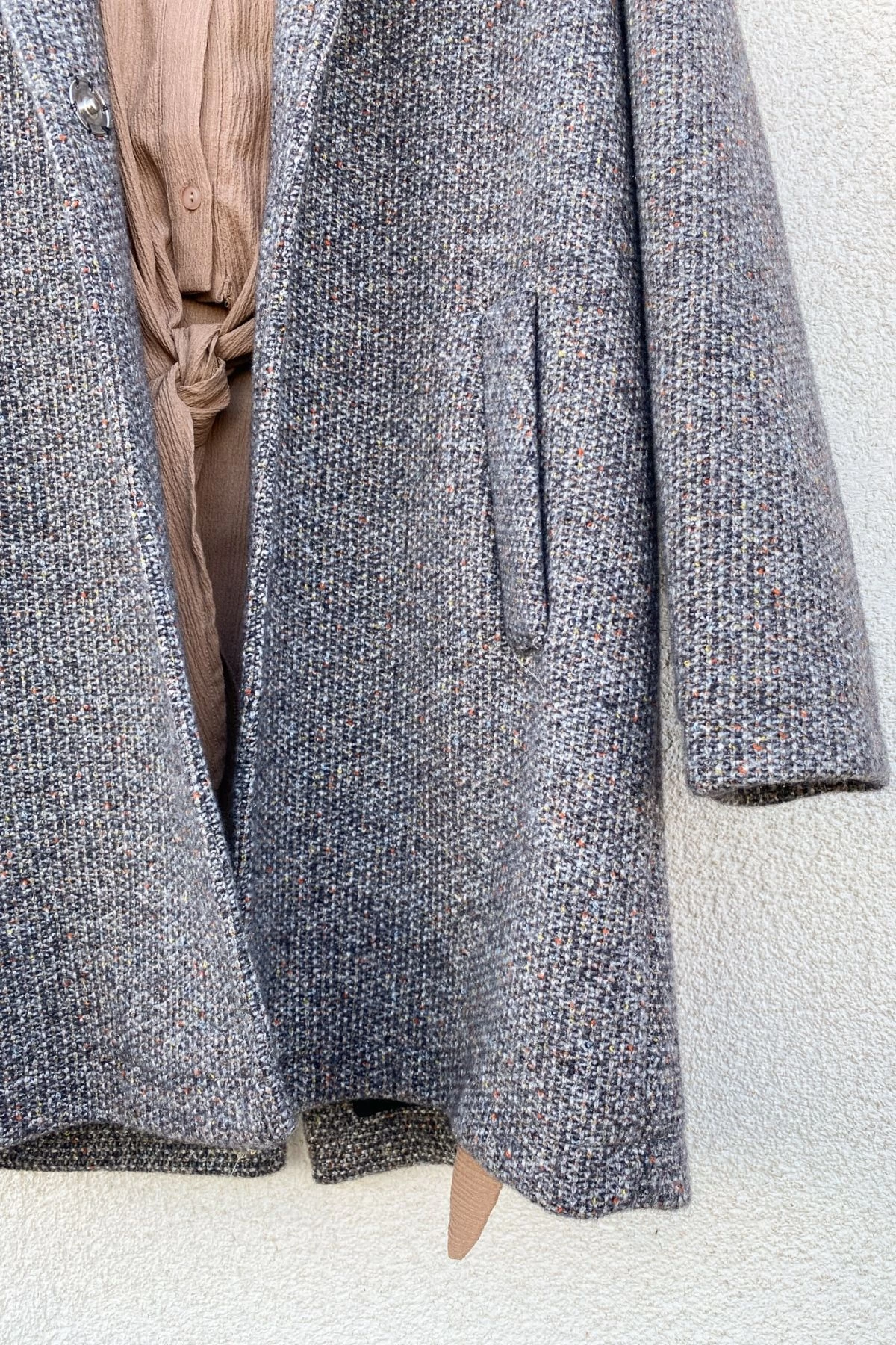 Gri Tek Düğme Oversize Kaşe Kaban