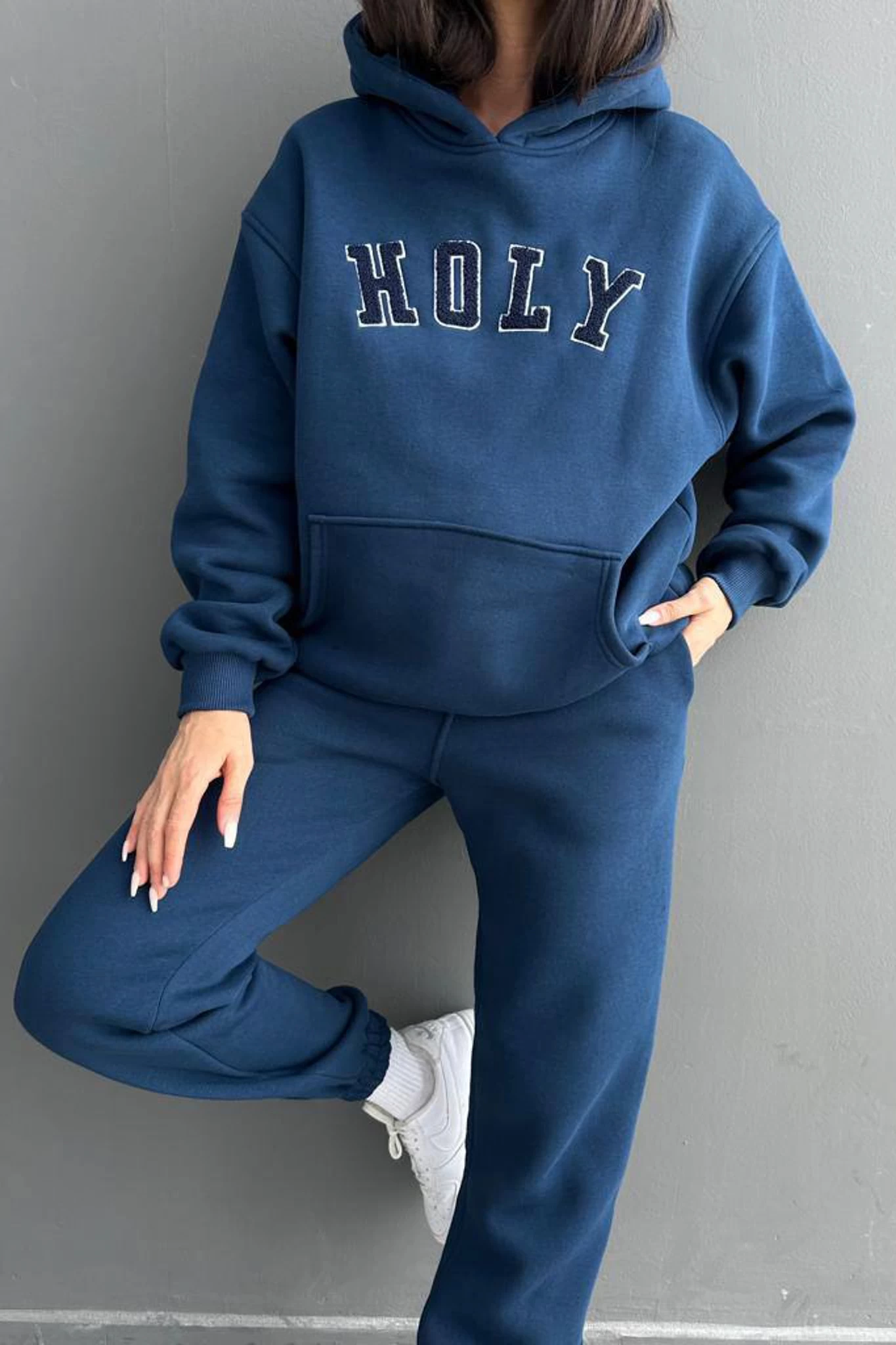 Holy Nakışlı Unisex Eşofman Takımı Mavi