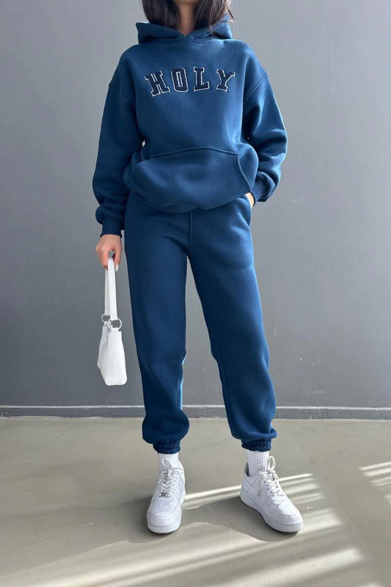 Holy Nakışlı Unisex Eşofman Takımı Mavi