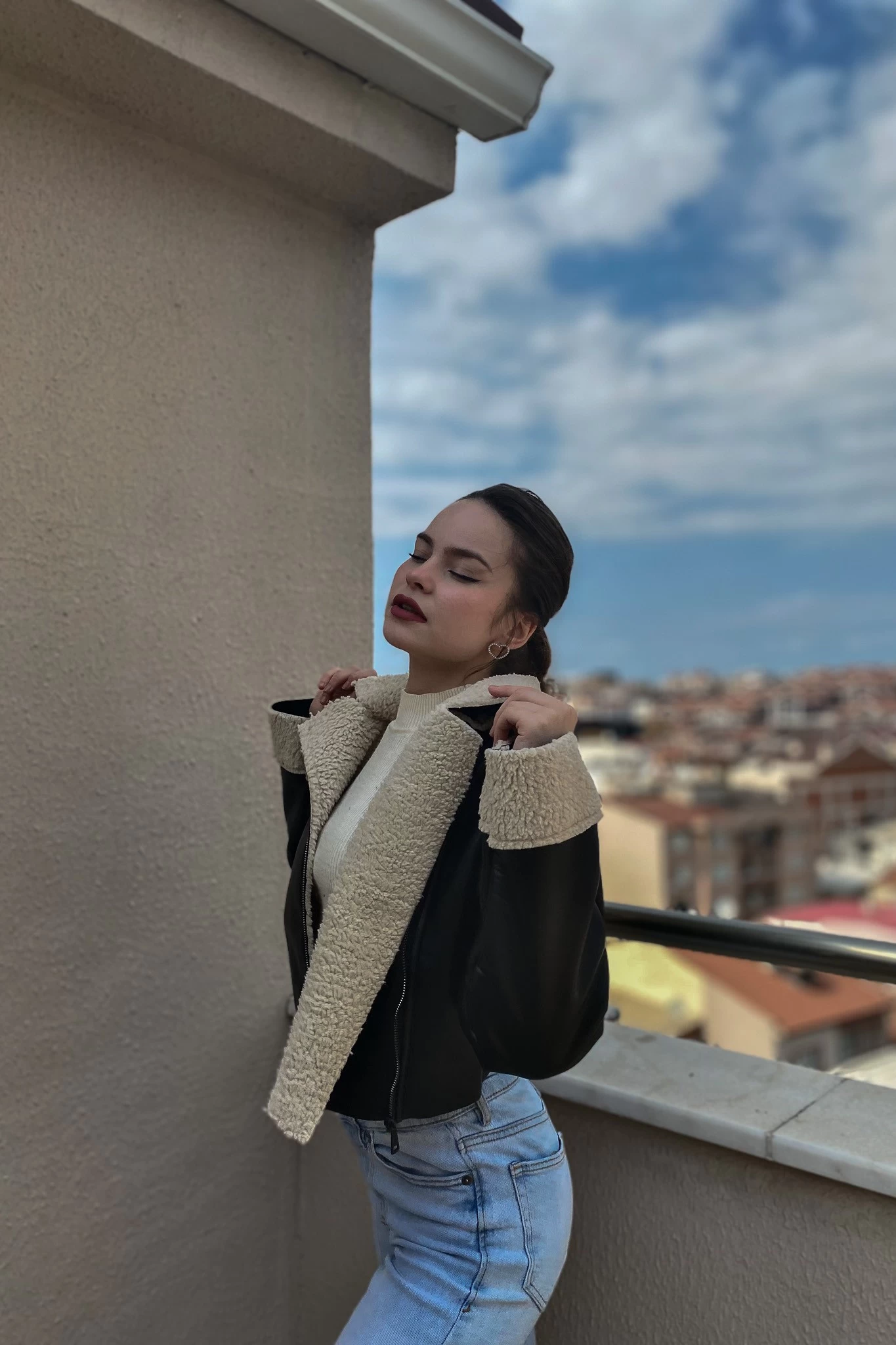 İçi Peluş Fermuarlı Unisex Deri Mont Siyah