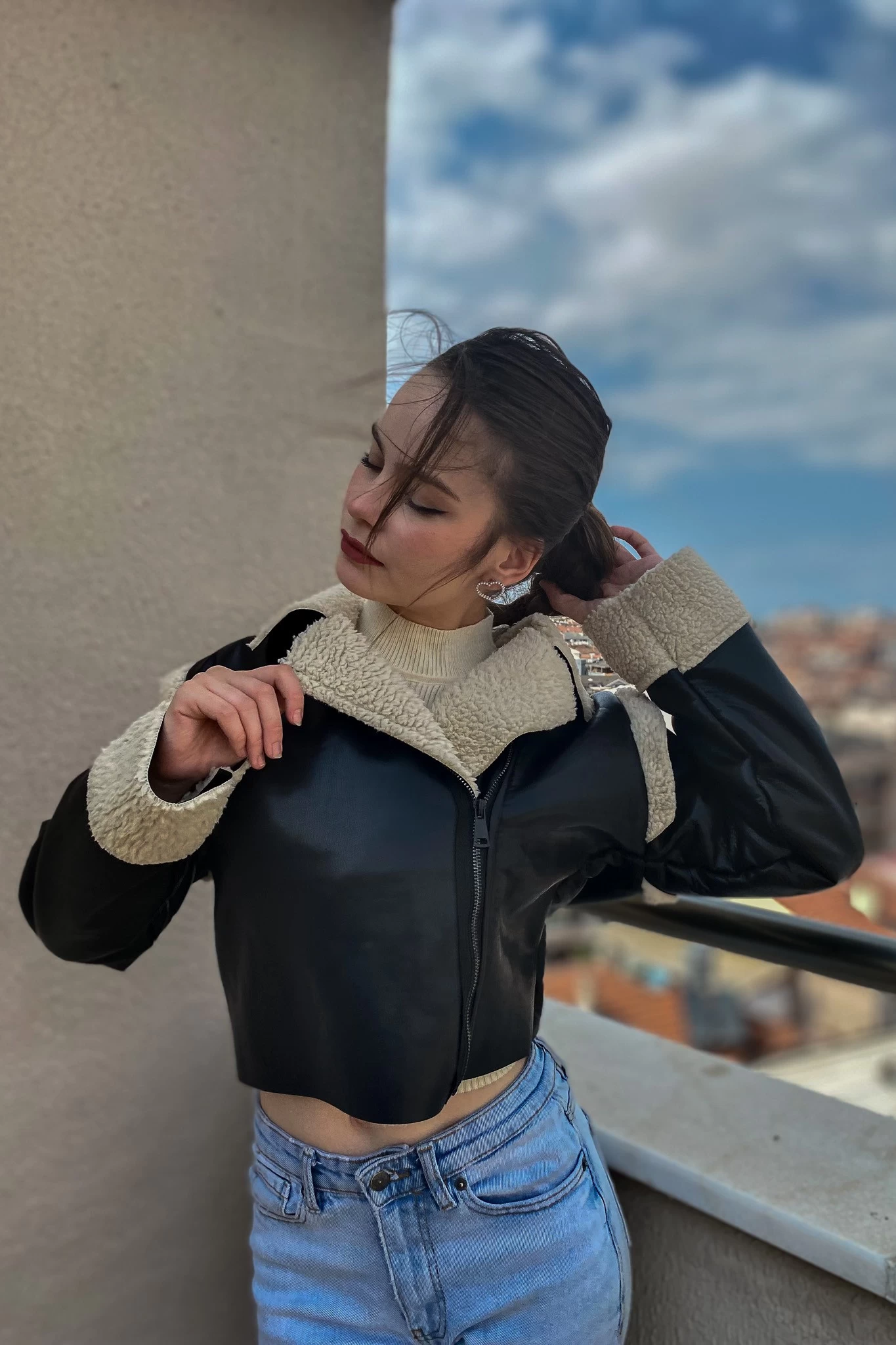İçi Peluş Fermuarlı Unisex Deri Mont Siyah