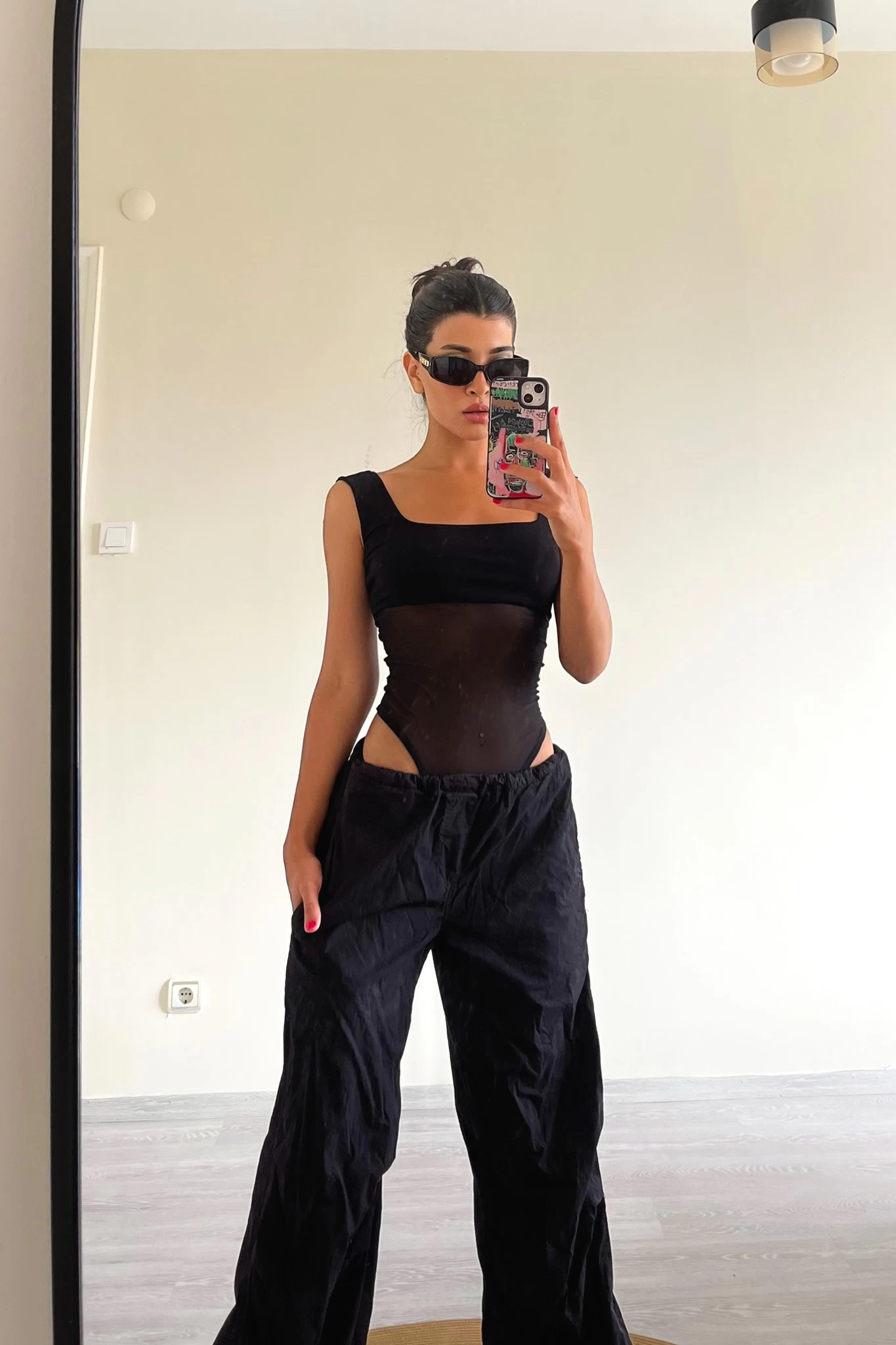 Kalın Askı Tül Detay Bodysuit Siyah