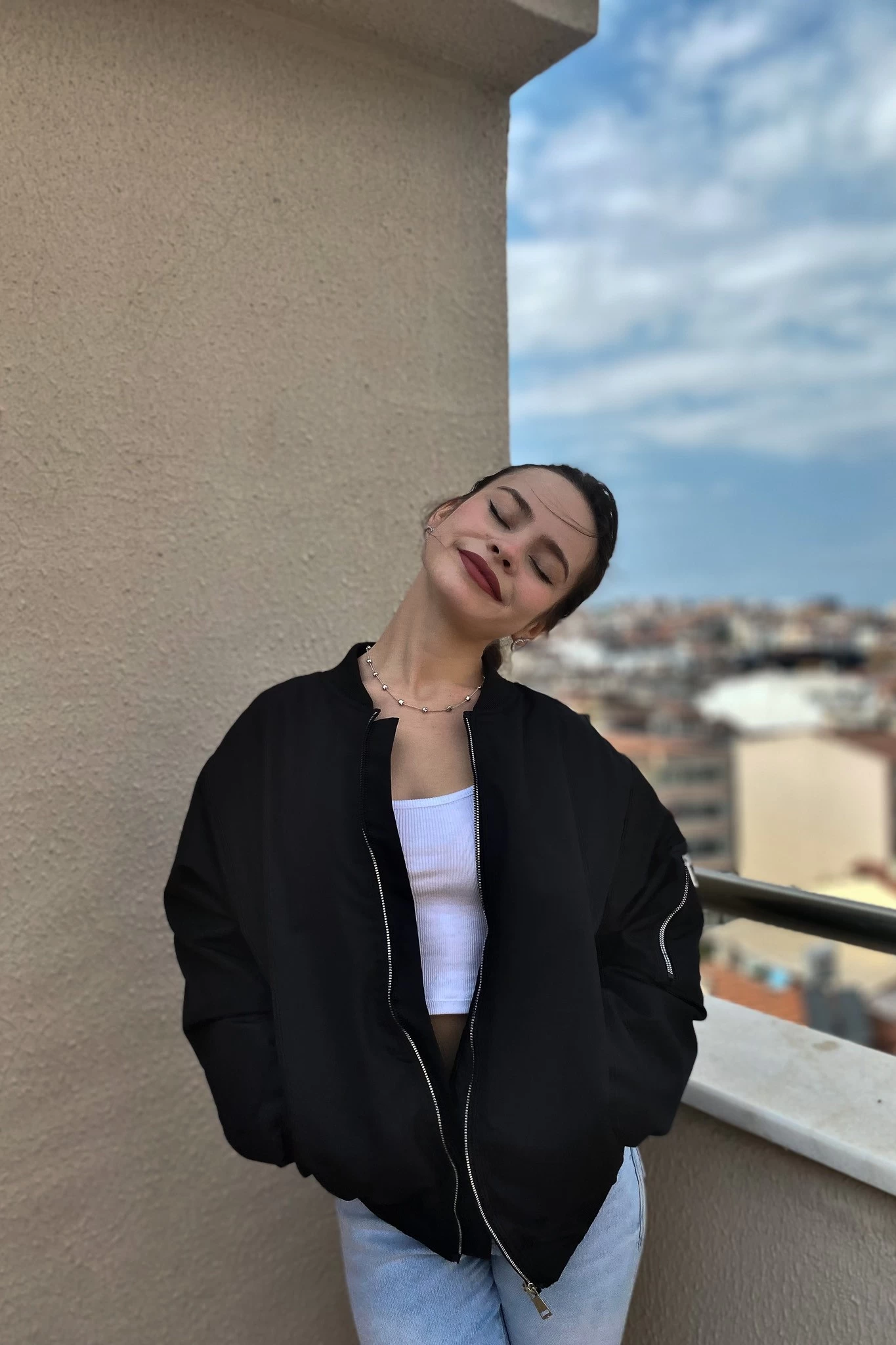 Kol Fermuar Astarlı Bomber Unisex Mont Siyah