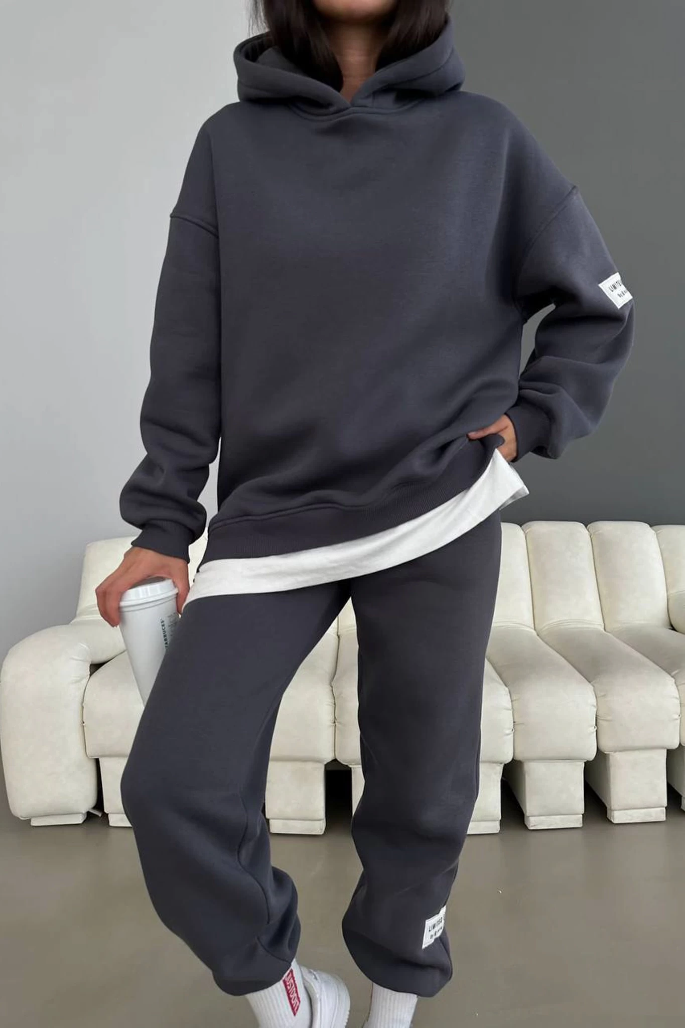 Limited Edition Armalı Üç İplik Unisex Eşofman Takımı Füme