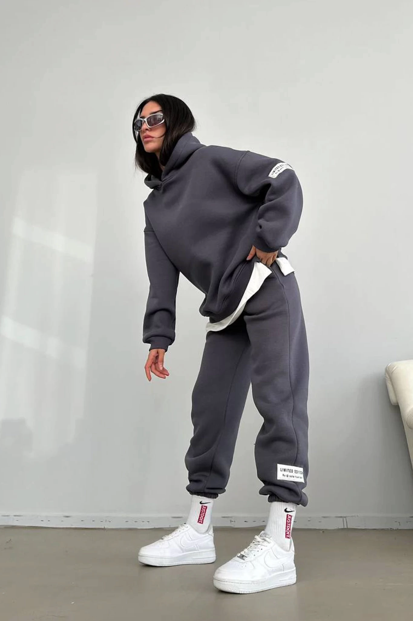 Limited Edition Armalı Üç İplik Unisex Eşofman Takımı Füme