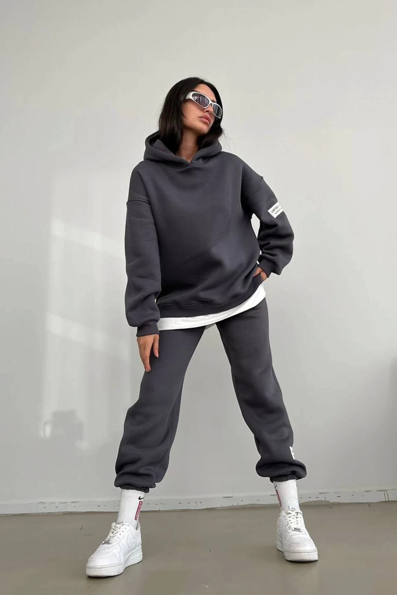Limited Edition Armalı Üç İplik Unisex Eşofman Takımı Füme