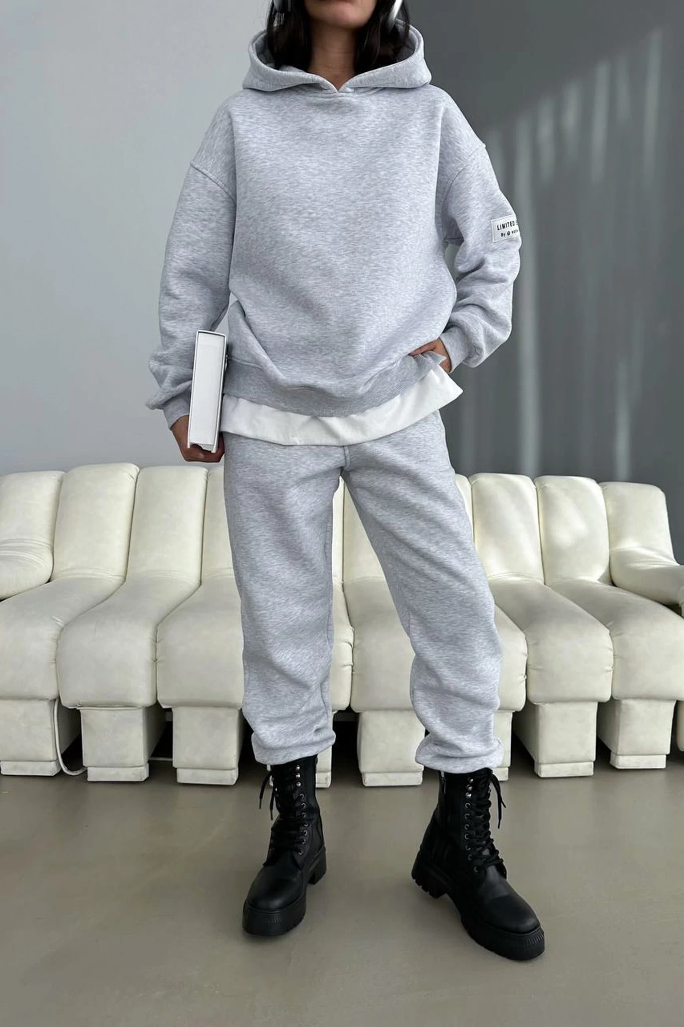 Limited Edition Armalı Üç İplik Unisex Eşofman Takımı Gri