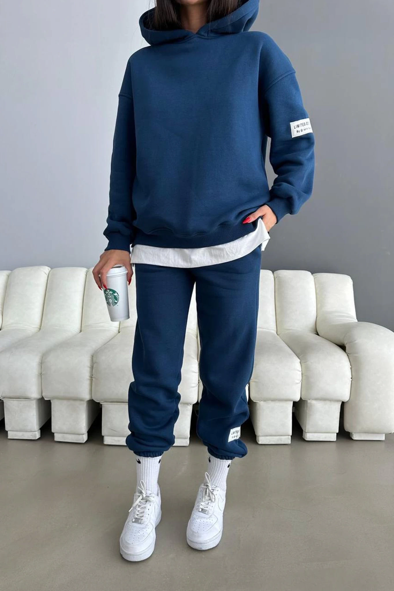 Limited Edition Armalı Üç İplik Unisex Eşofman Takımı Mavi