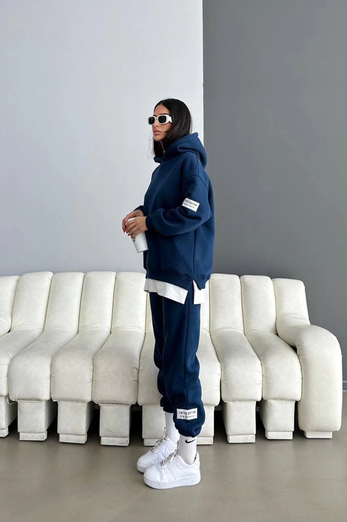 Limited Edition Armalı Üç İplik Unisex Eşofman Takımı Mavi