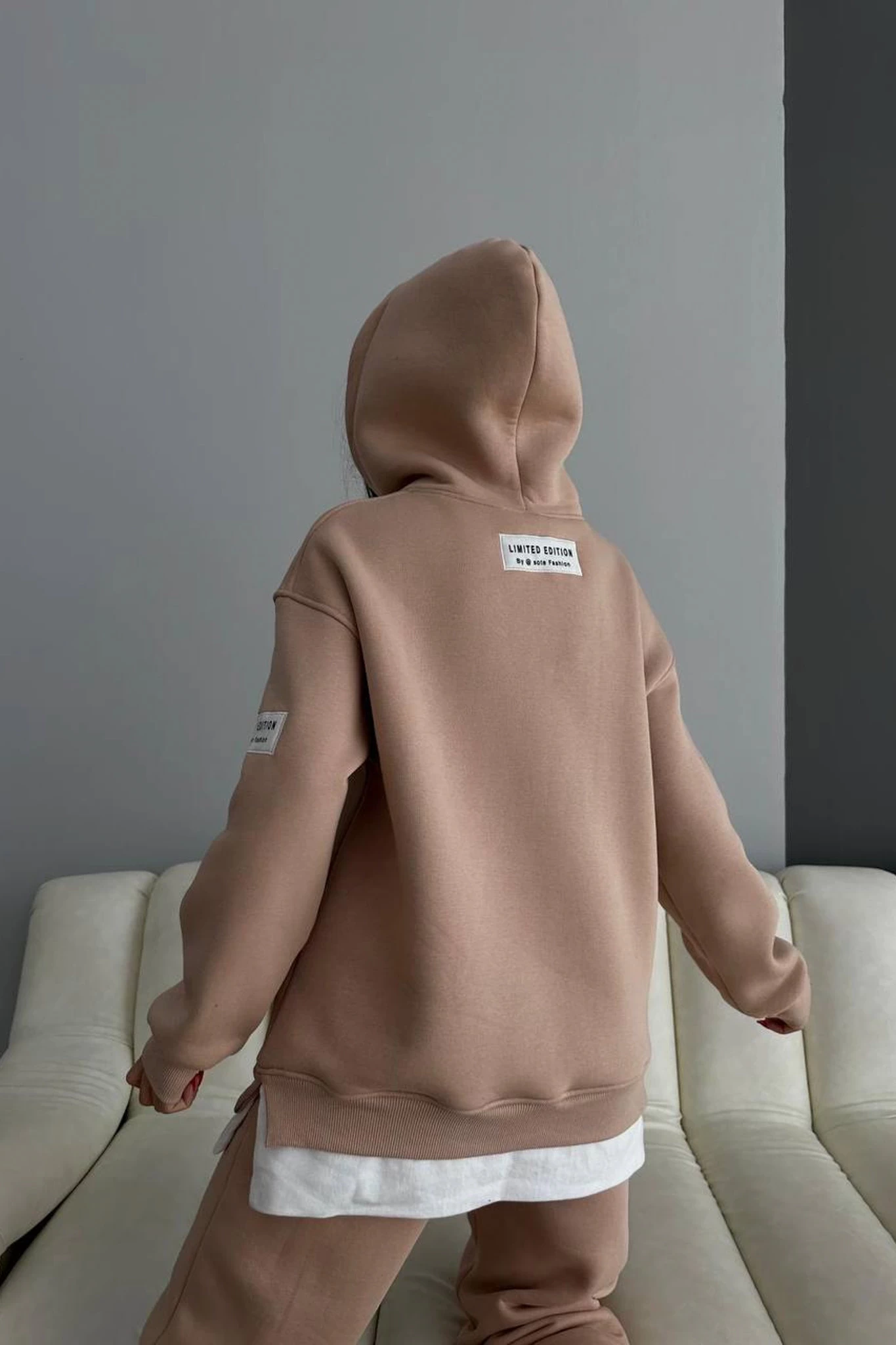 Limited Edition Armalı Üç İplik Unisex Eşofman Takımı Pudra