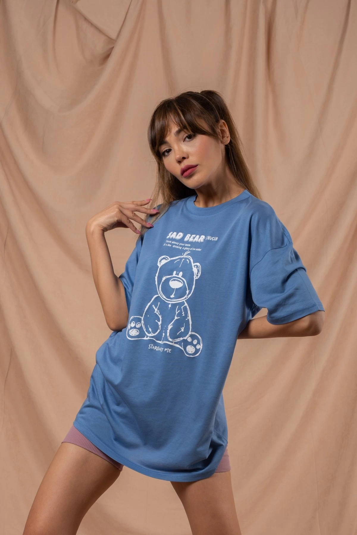 Mavi Sad Bear Unisex Oversize Tshirt