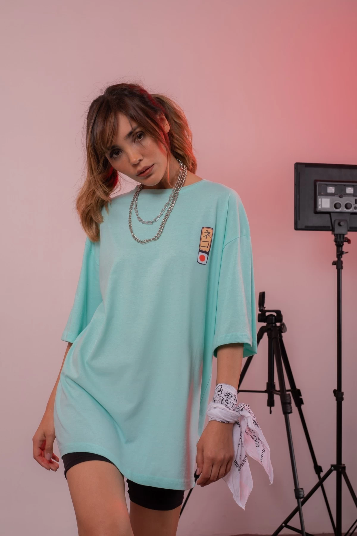 Mint Sinner Cat Kabartmalı Unisex Oversize Tshirt