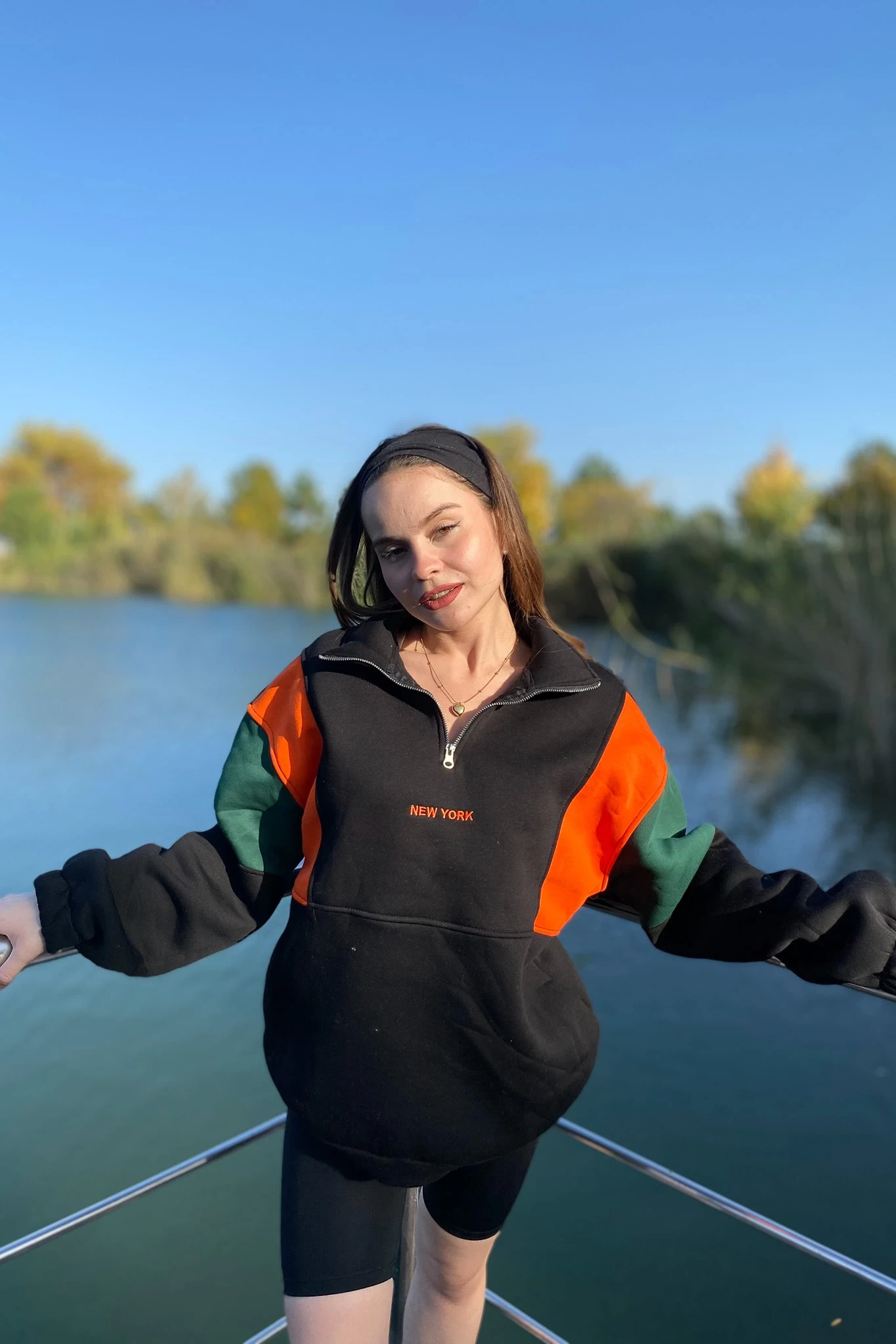 New York Nakışlı Parçalı Unisex Sweatshirt Siyah