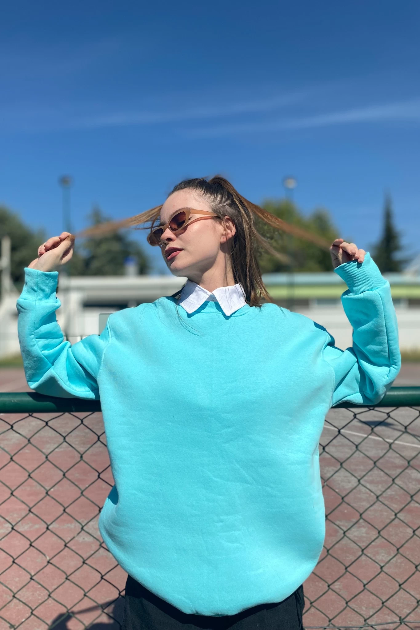 Oversize Basic Unisex Sweatshirt Turkuaz