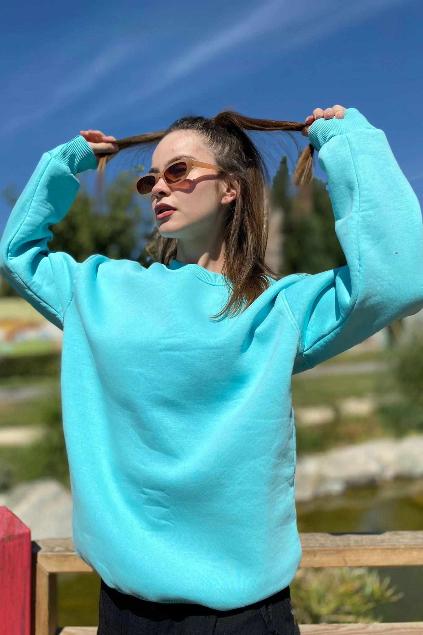 Oversize Basic Unisex Sweatshirt Turkuaz