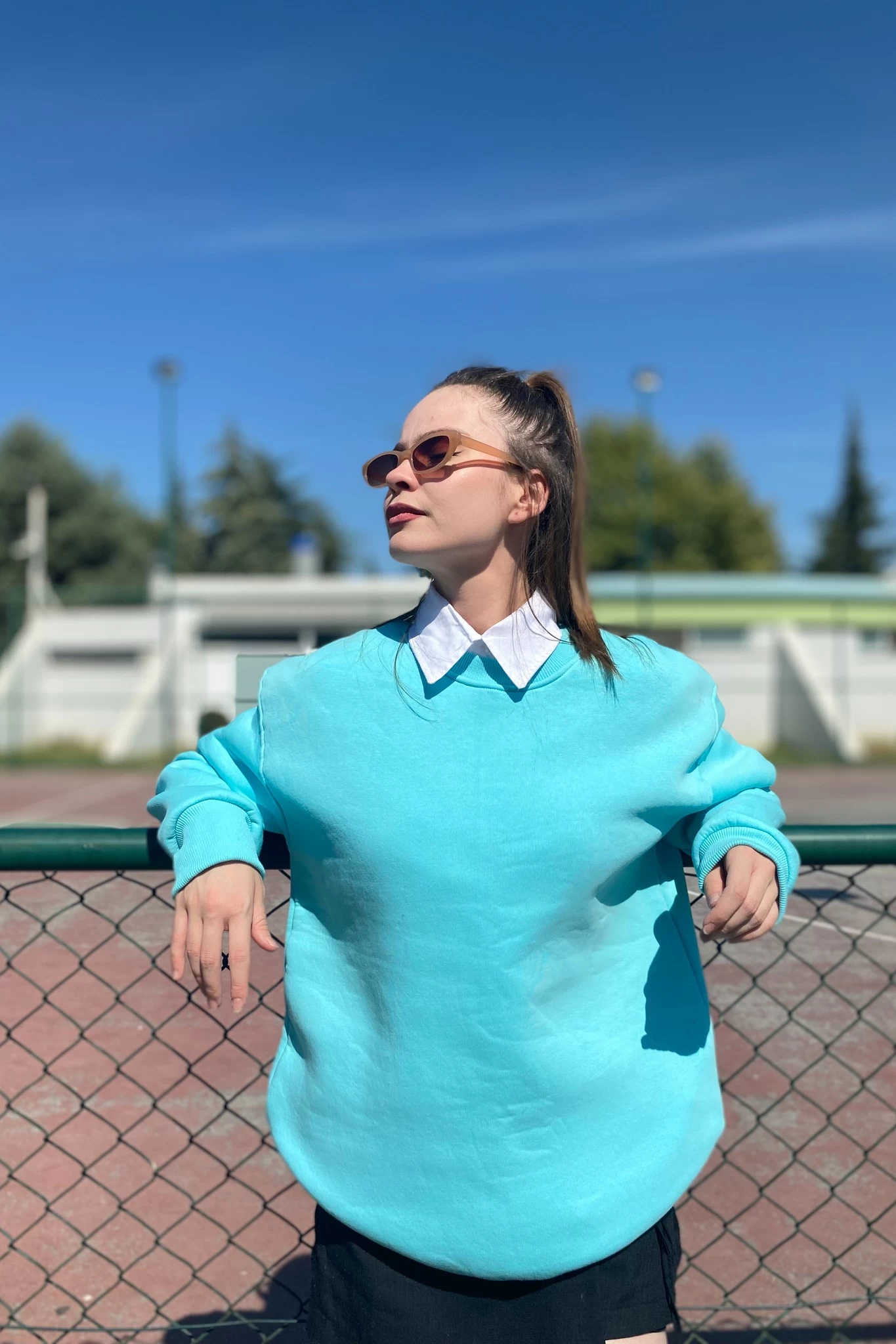 Oversize Basic Unisex Sweatshirt Turkuaz