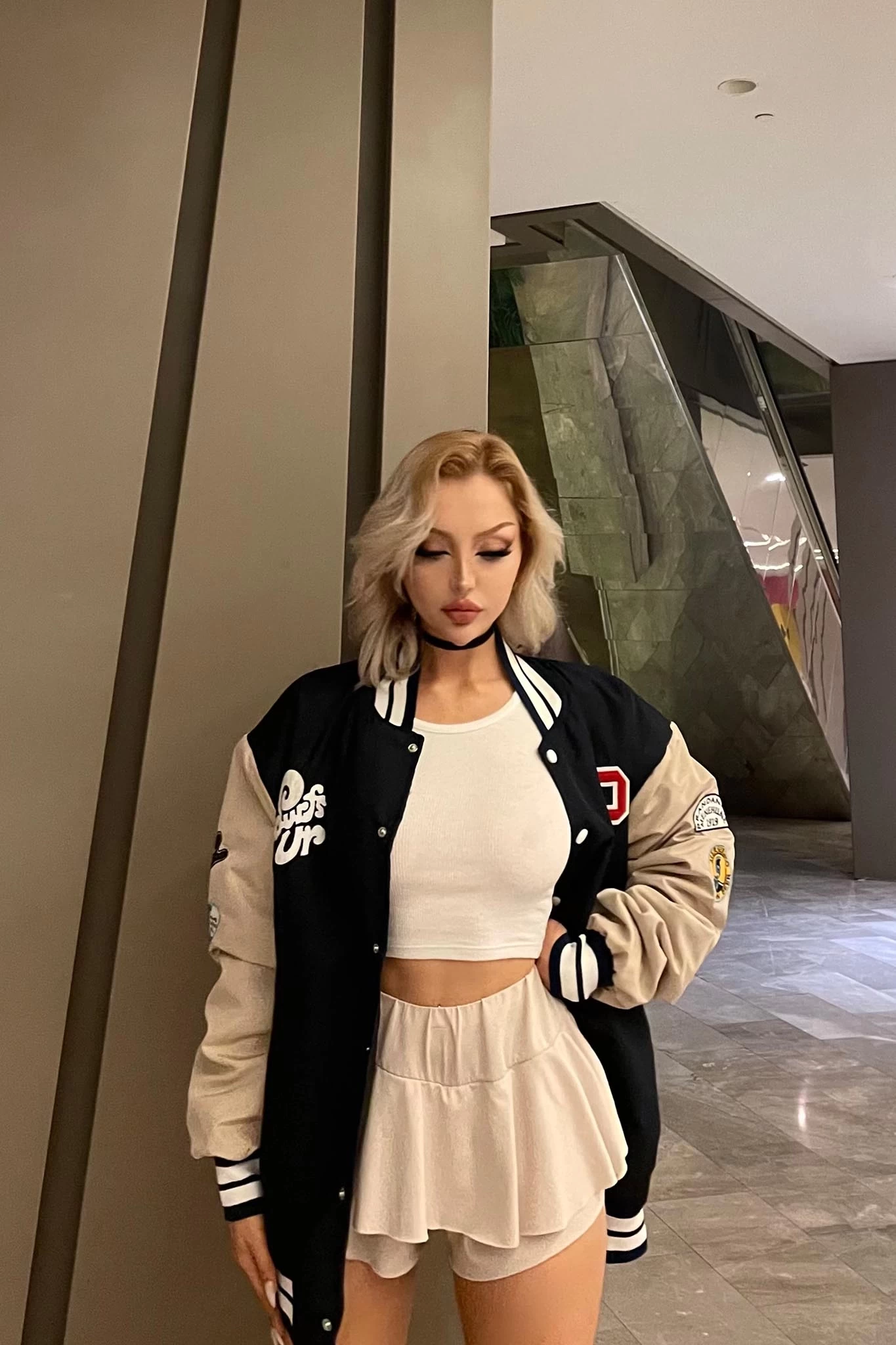 P Nakış Astarlı Bomber Unisex Ceket Lacivert