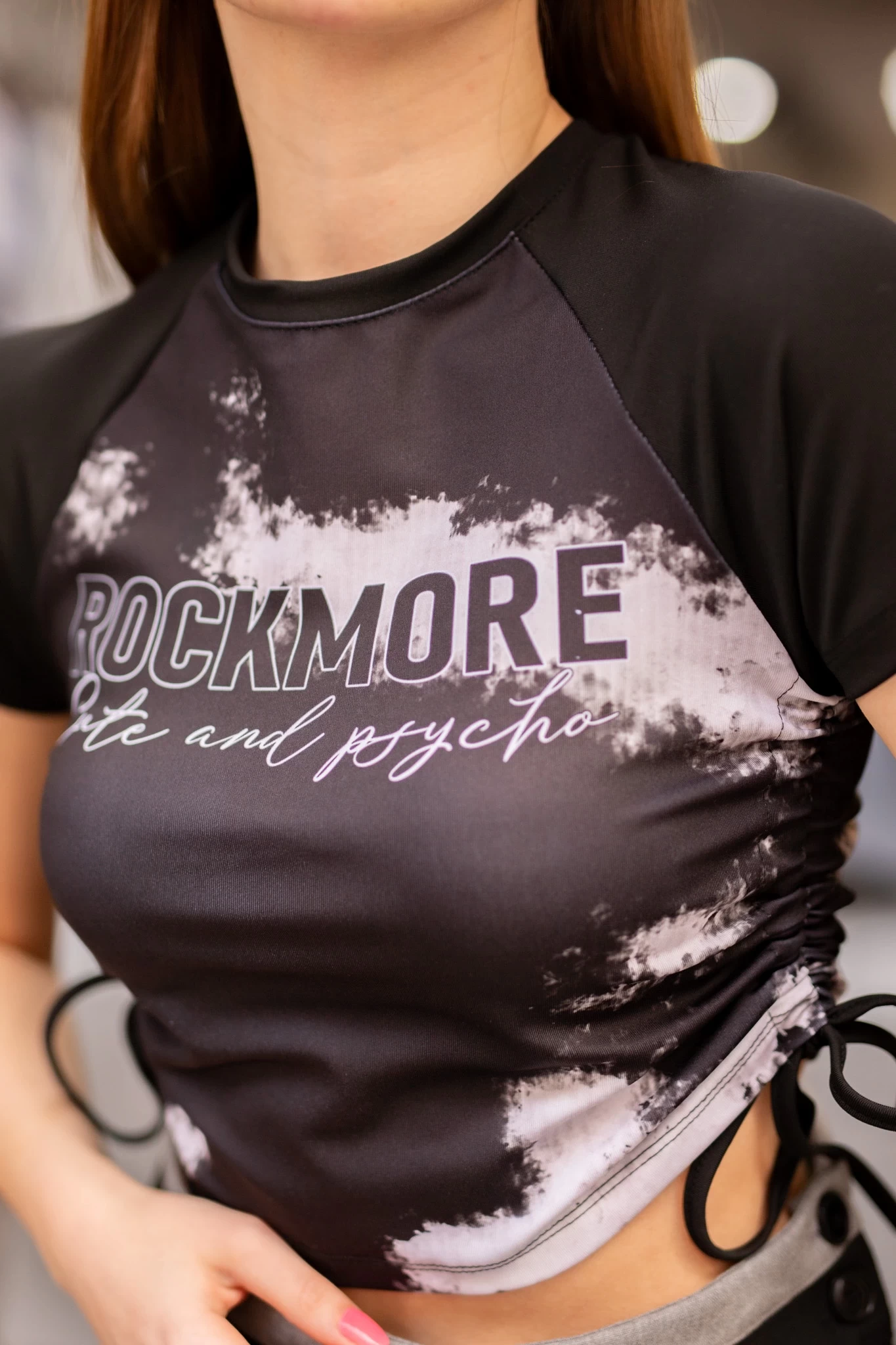 Rockmore Büzgülü Batik Crop - Siyah