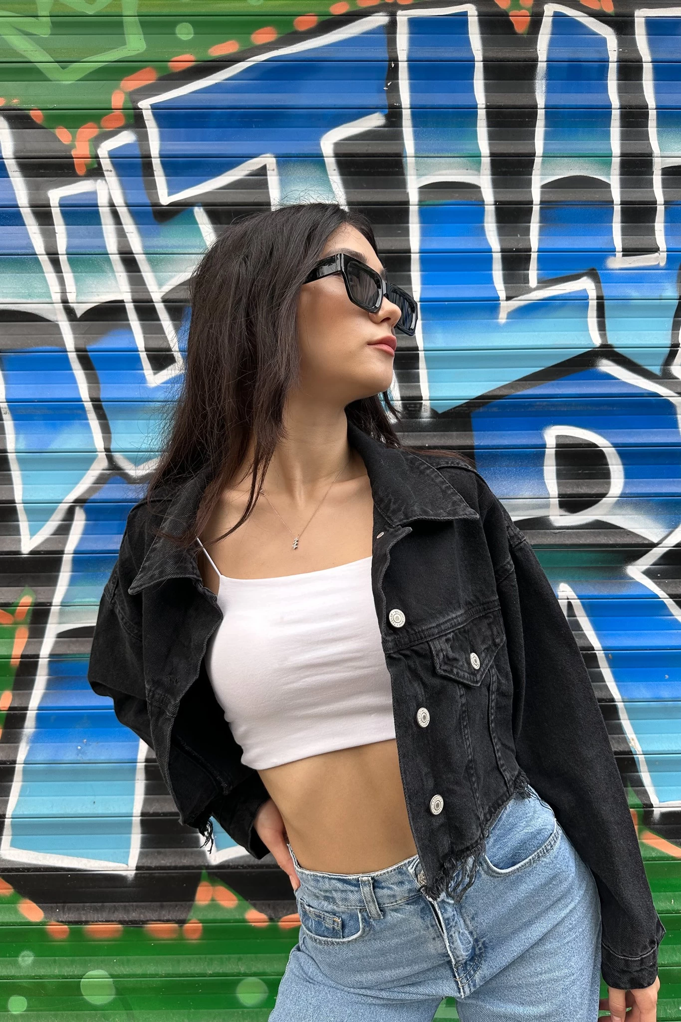 Salaş Kısa Kot Ceket Füme