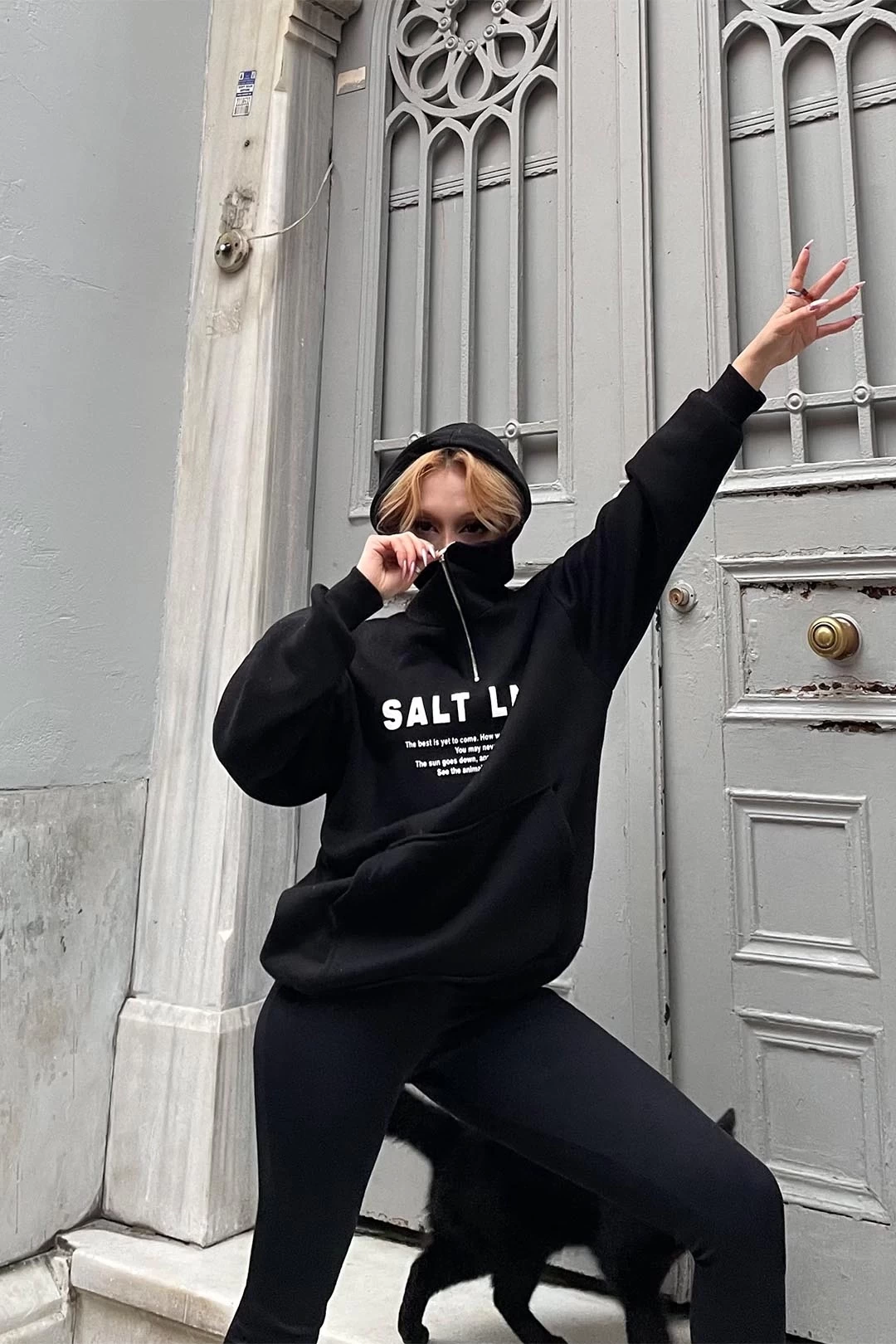 Salt Lake Yarım Fermuar Sweatshirt Siyah