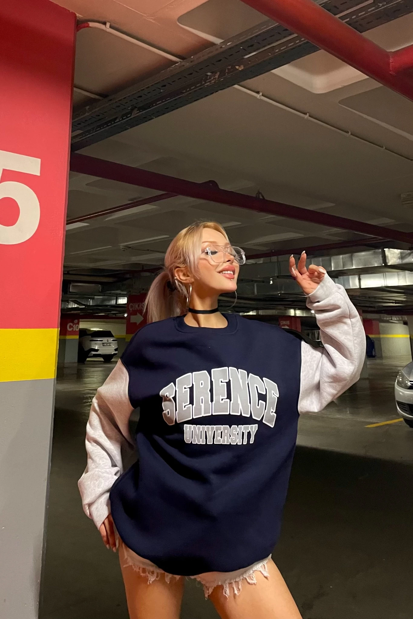 Serence Baskılı Unisex Oversize Sweatshirt Lacivert