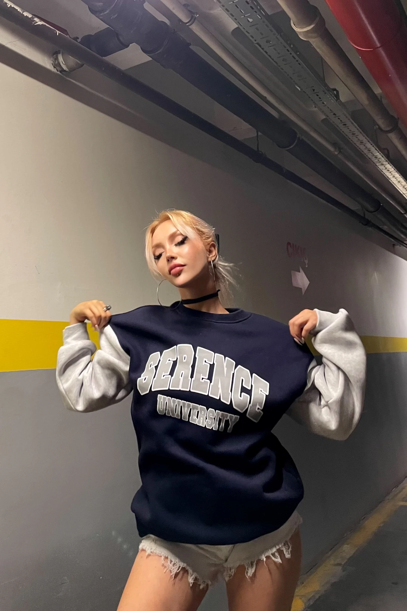 Serence Baskılı Unisex Oversize Sweatshirt Lacivert