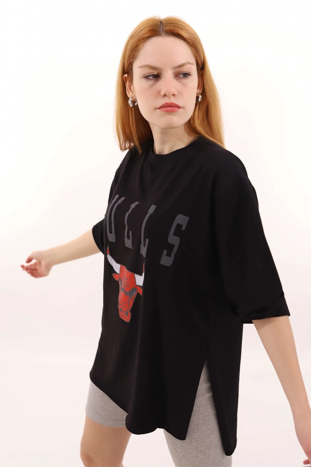 Siyah Bulls Büyük Baskı Unisex Tshirt