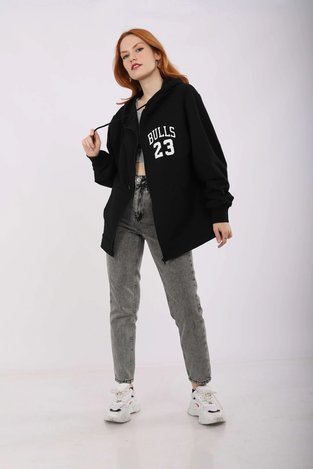 Siyah Bulls Sırt Baskı 23 Oversize Unisex Hırka