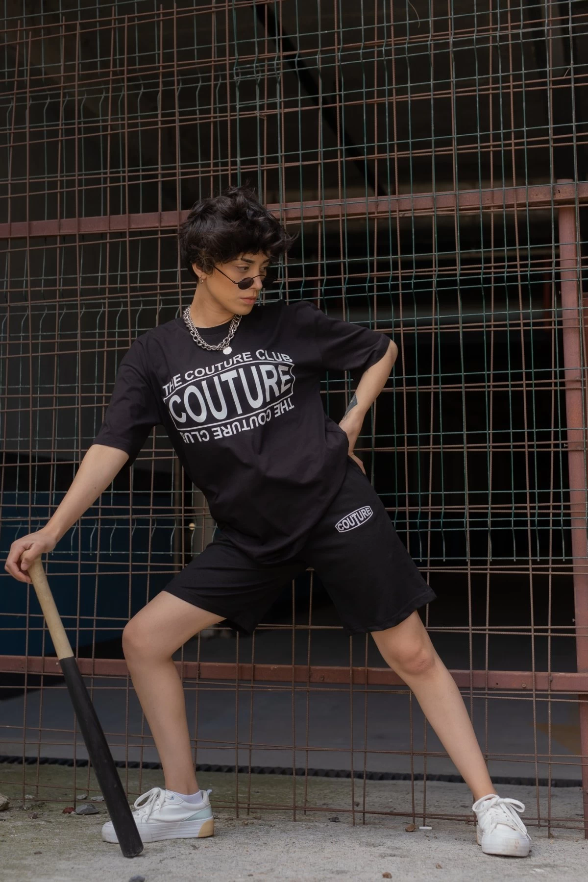 Siyah Couture Şortlu Unisex Eşofman Takımı