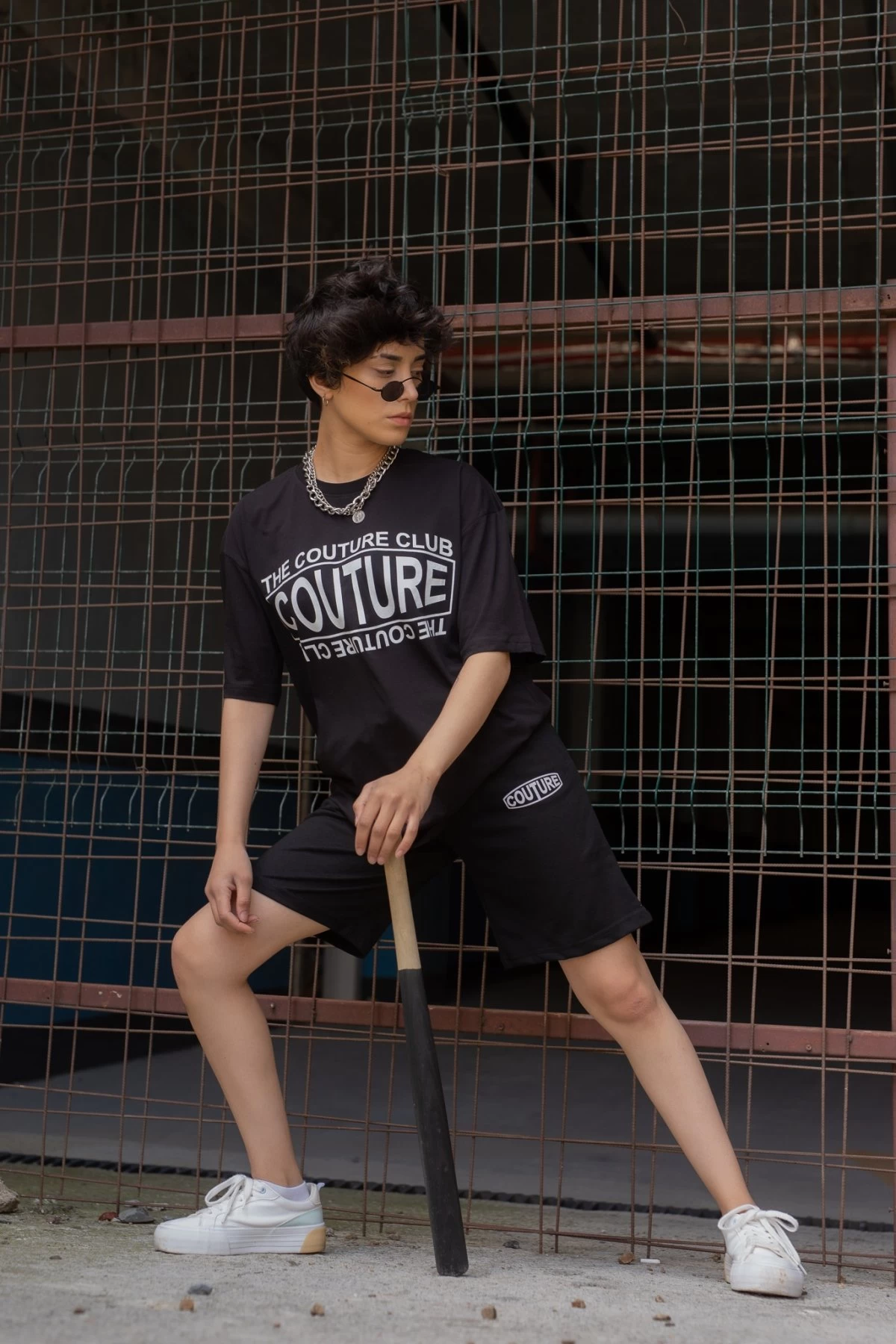 Siyah Couture Şortlu Unisex Eşofman Takımı