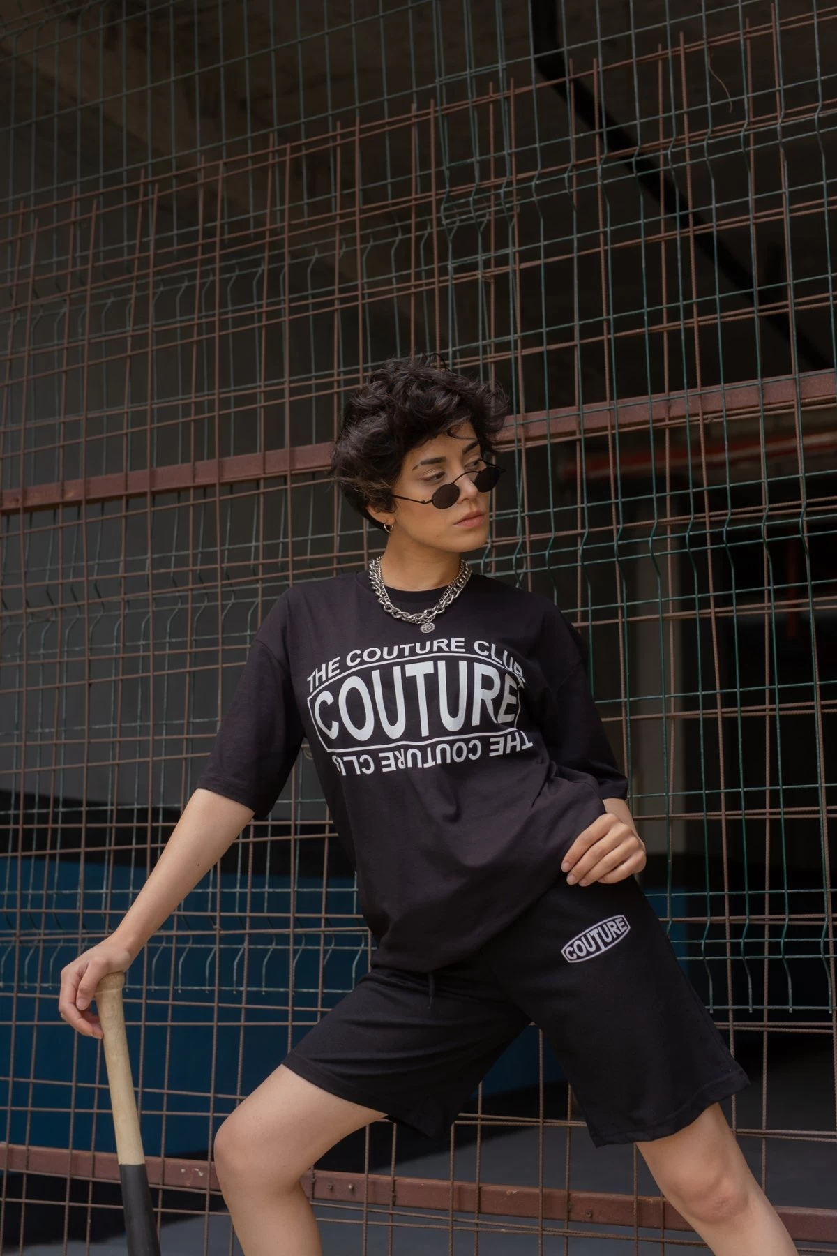 Siyah Couture Şortlu Unisex Eşofman Takımı