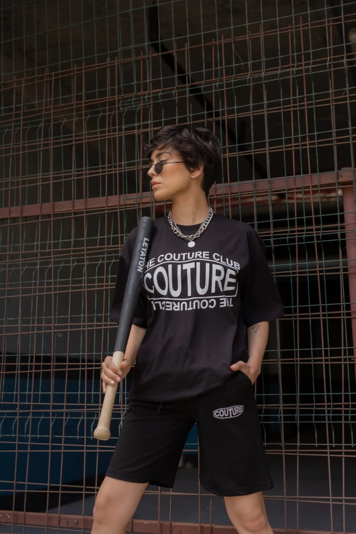 Siyah Couture Şortlu Unisex Eşofman Takımı