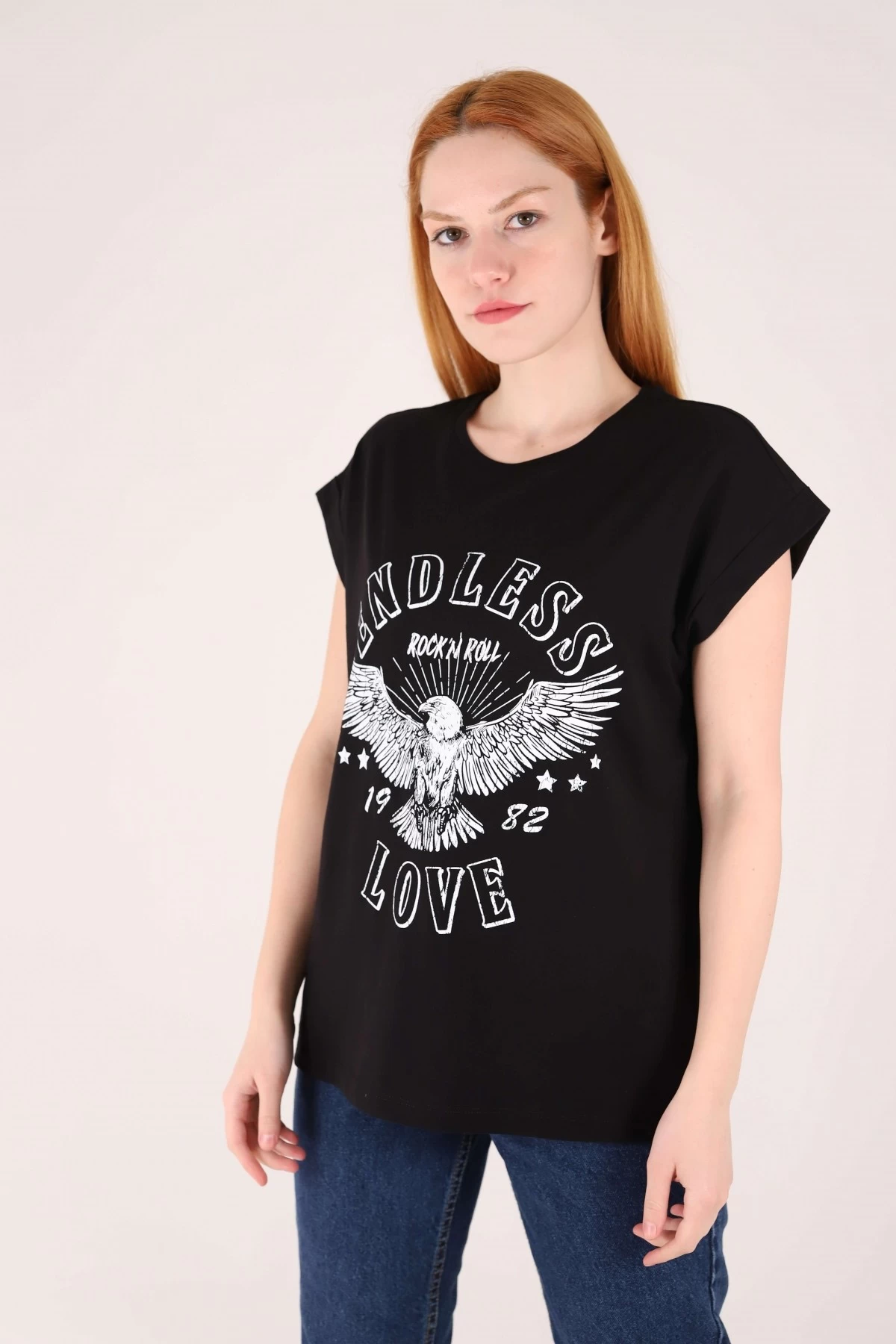 Siyah Endless Love Kolsuz Tshirt
