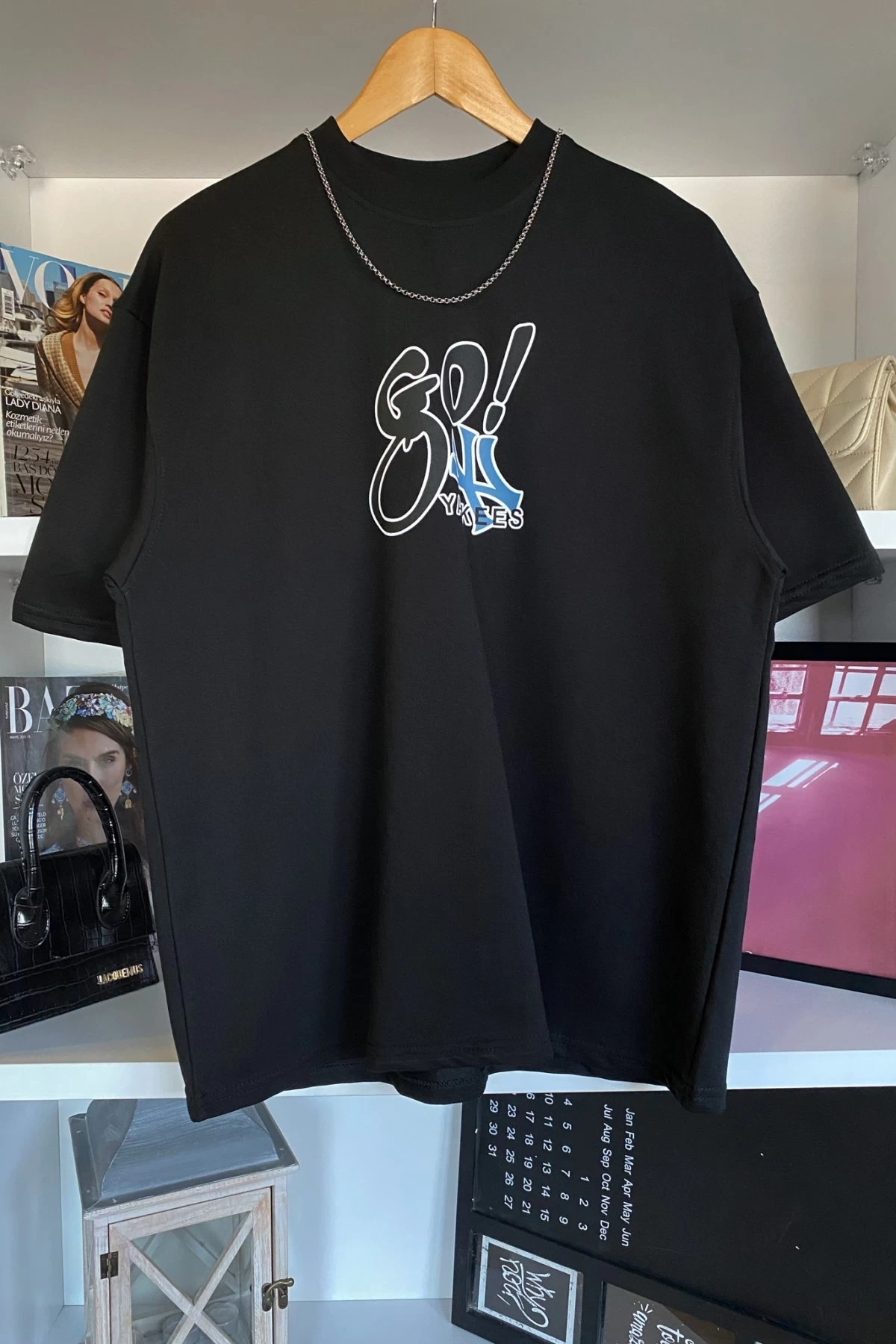 Siyah NY Go Yankees Unisex Tshirt
